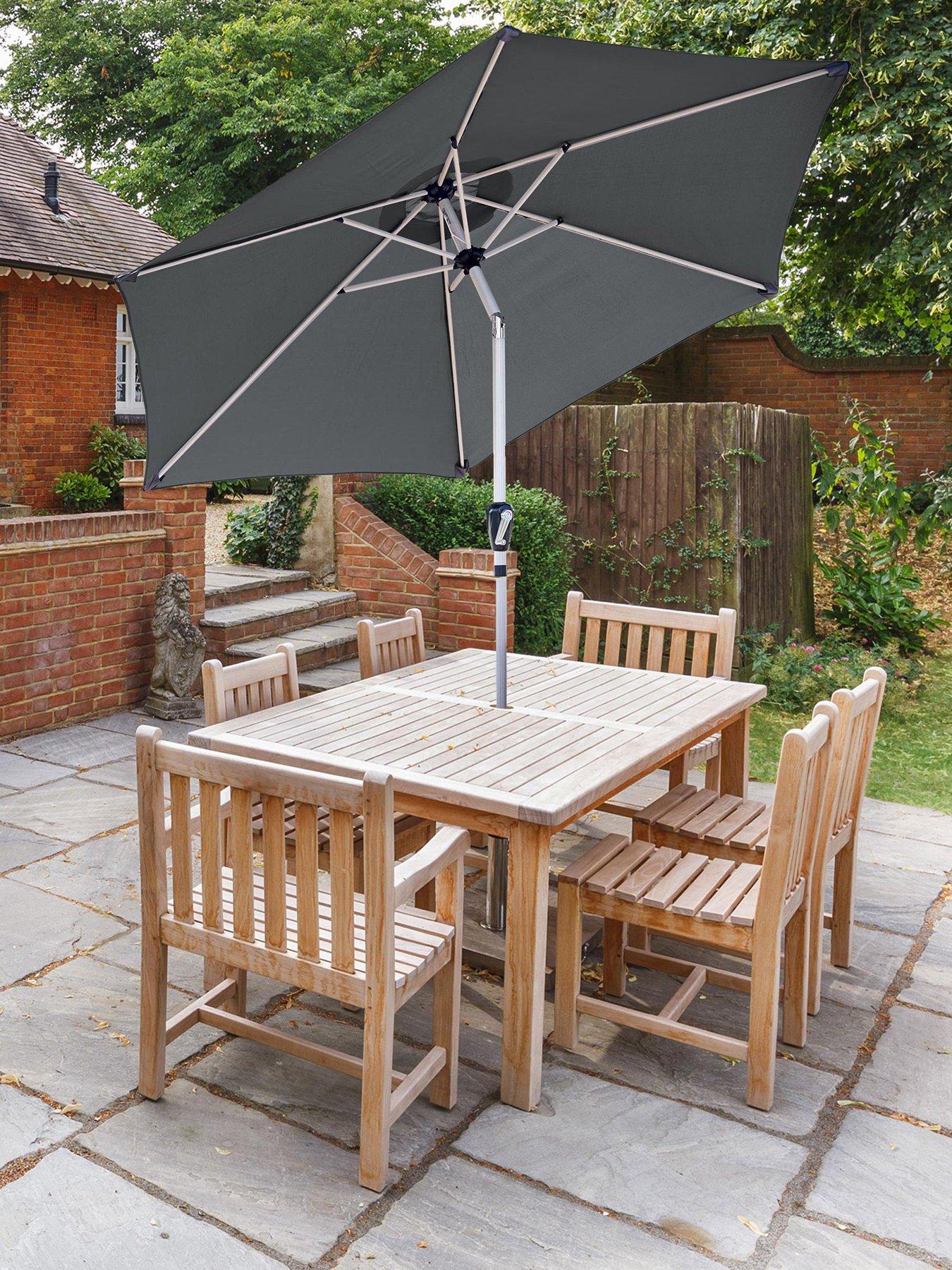 Image 1 of 6 of Glamhaus GlamHaus Tilting Dark Grey Garden Table Parasol Umbrella 2.7M with Crank Handle, UV40+ Protection, Includes Protection Cover - Robust Aluminium