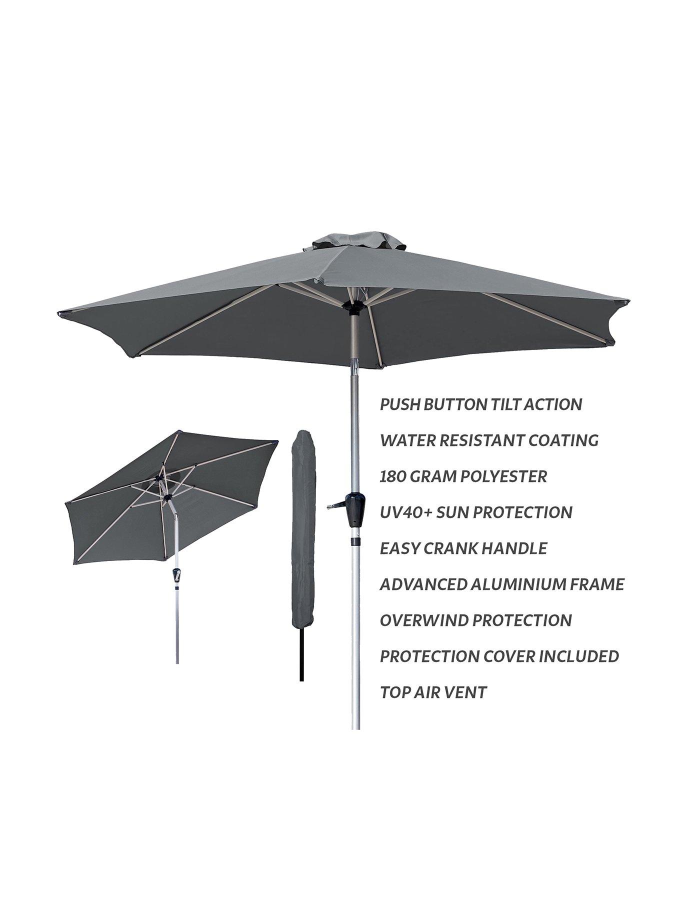 Image 2 of 6 of Glamhaus GlamHaus Tilting Dark Grey Garden Table Parasol Umbrella 2.7M with Crank Handle, UV40+ Protection, Includes Protection Cover - Robust Aluminium
