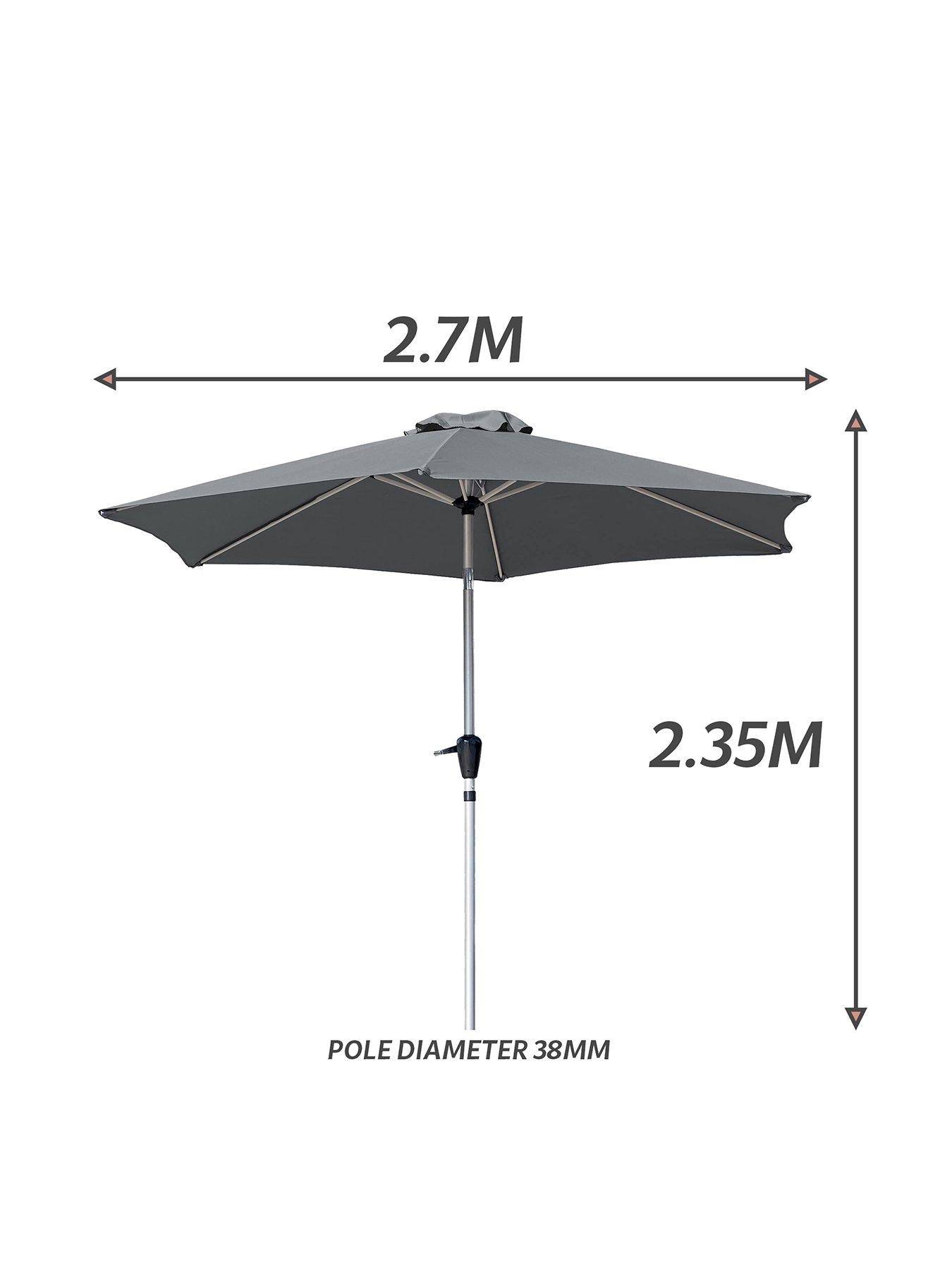 Image 3 of 6 of Glamhaus GlamHaus Tilting Dark Grey Garden Table Parasol Umbrella 2.7M with Crank Handle, UV40+ Protection, Includes Protection Cover - Robust Aluminium