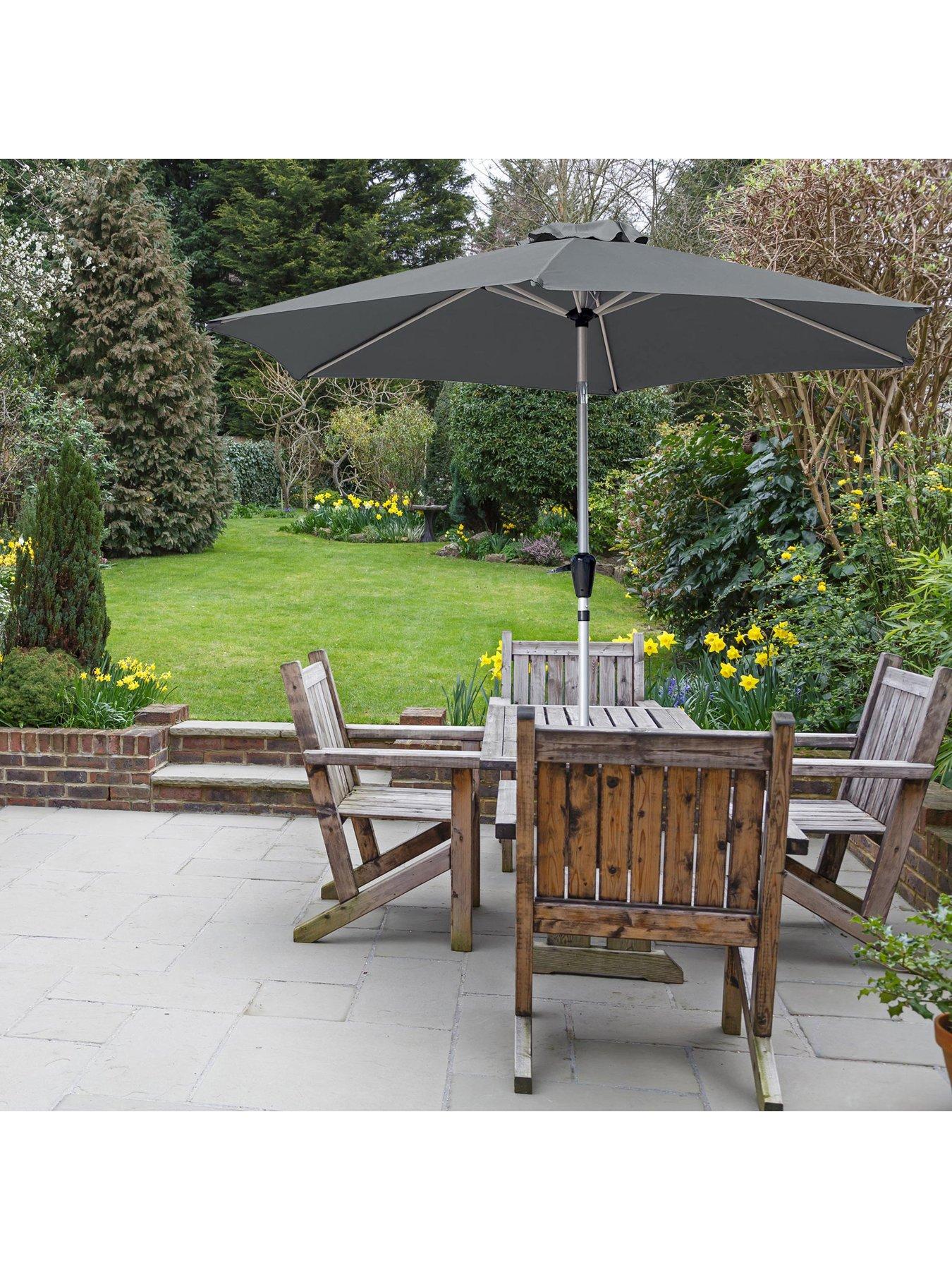 Image 6 of 6 of Glamhaus GlamHaus Tilting Dark Grey Garden Table Parasol Umbrella 2.7M with Crank Handle, UV40+ Protection, Includes Protection Cover - Robust Aluminium