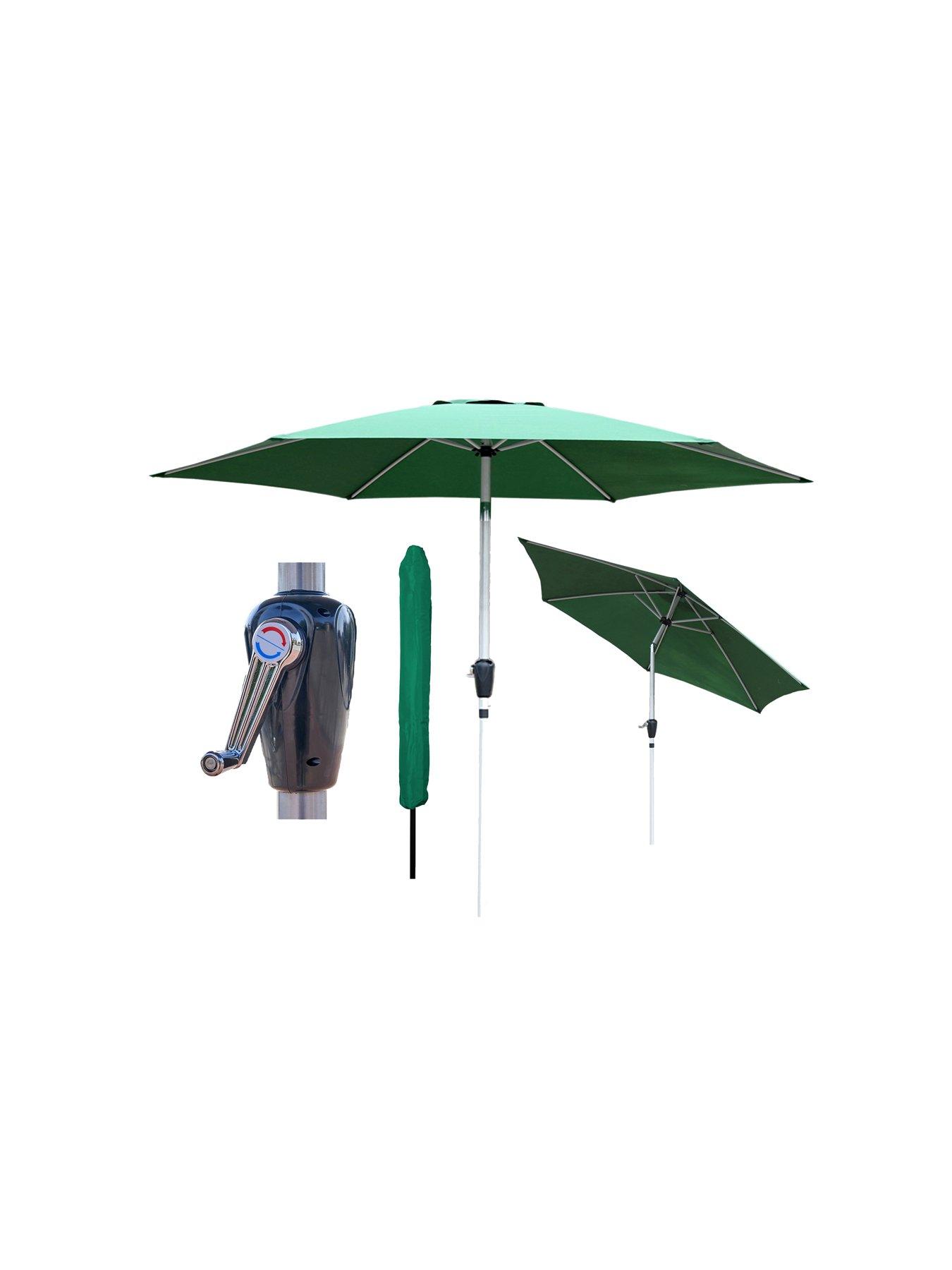 undefined GlamHaus Tilting Green Garden Table Parasol Umbrella 2.7M with Crank Handle, UV40+ Protection, Includes Protection Cover - Robust Aluminium