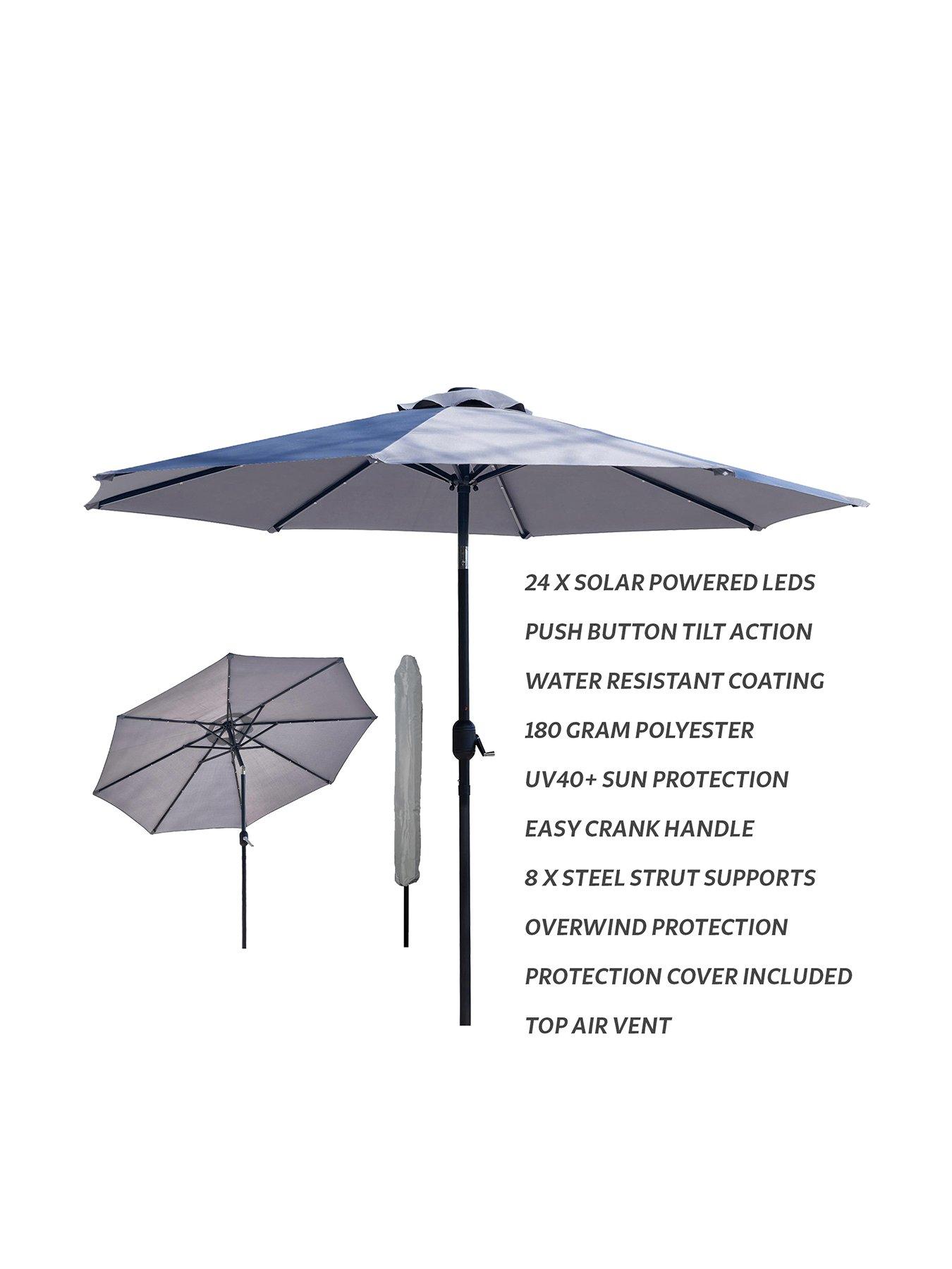 Image 2 of 6 of Glamhaus GlamHaus Solar LED Tilting Light Grey Garden Parasol Umbrella 2.7M with Crank Handle, UV40+ Protection, Includes Protection Cover - Robust Steel