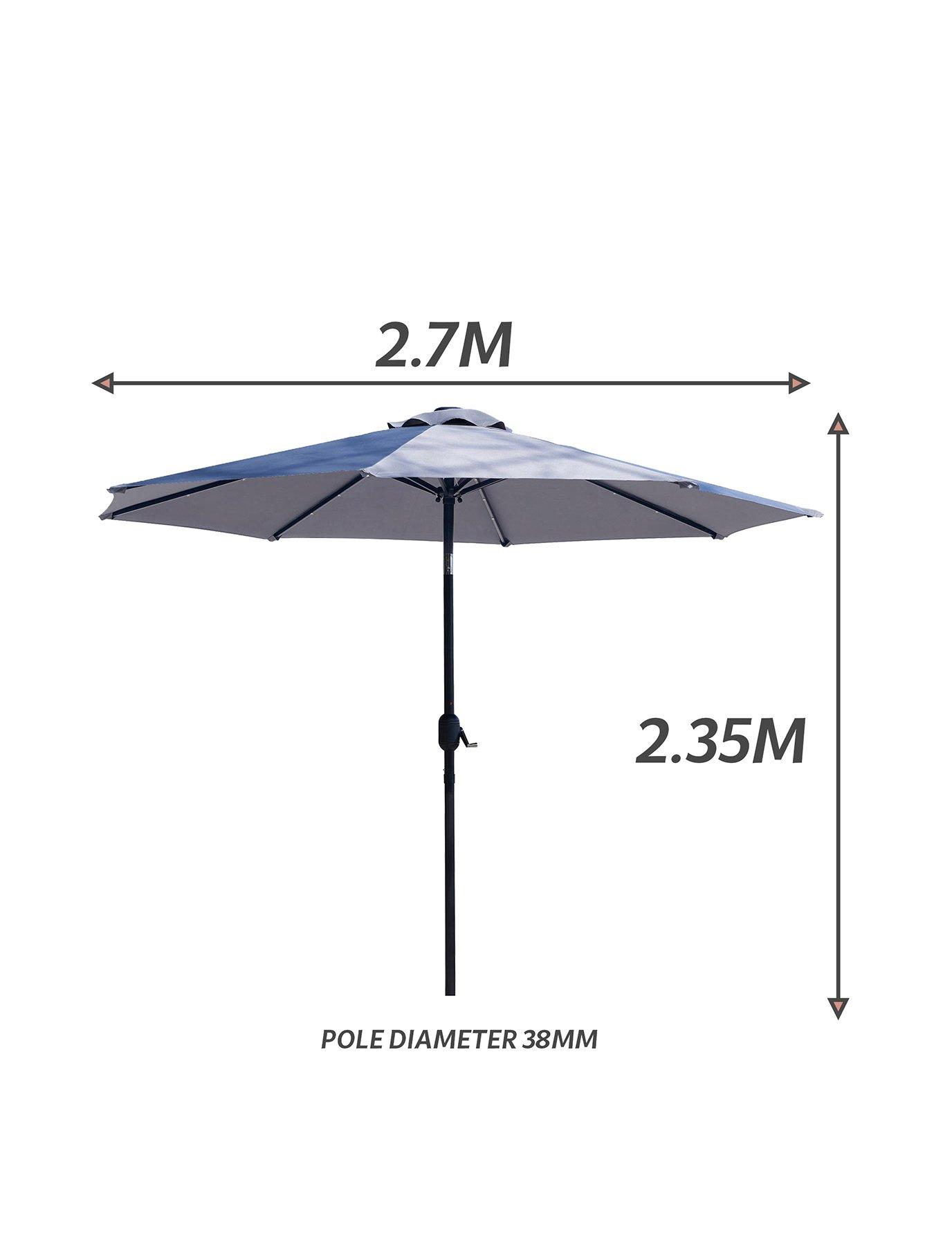 Image 3 of 6 of Glamhaus GlamHaus Solar LED Tilting Light Grey Garden Parasol Umbrella 2.7M with Crank Handle, UV40+ Protection, Includes Protection Cover - Robust Steel