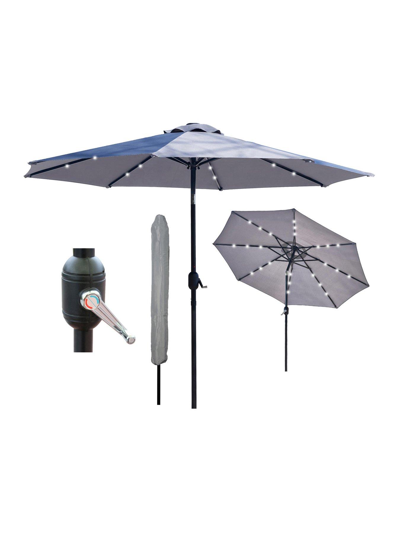Image 5 of 6 of Glamhaus GlamHaus Solar LED Tilting Light Grey Garden Parasol Umbrella 2.7M with Crank Handle, UV40+ Protection, Includes Protection Cover - Robust Steel