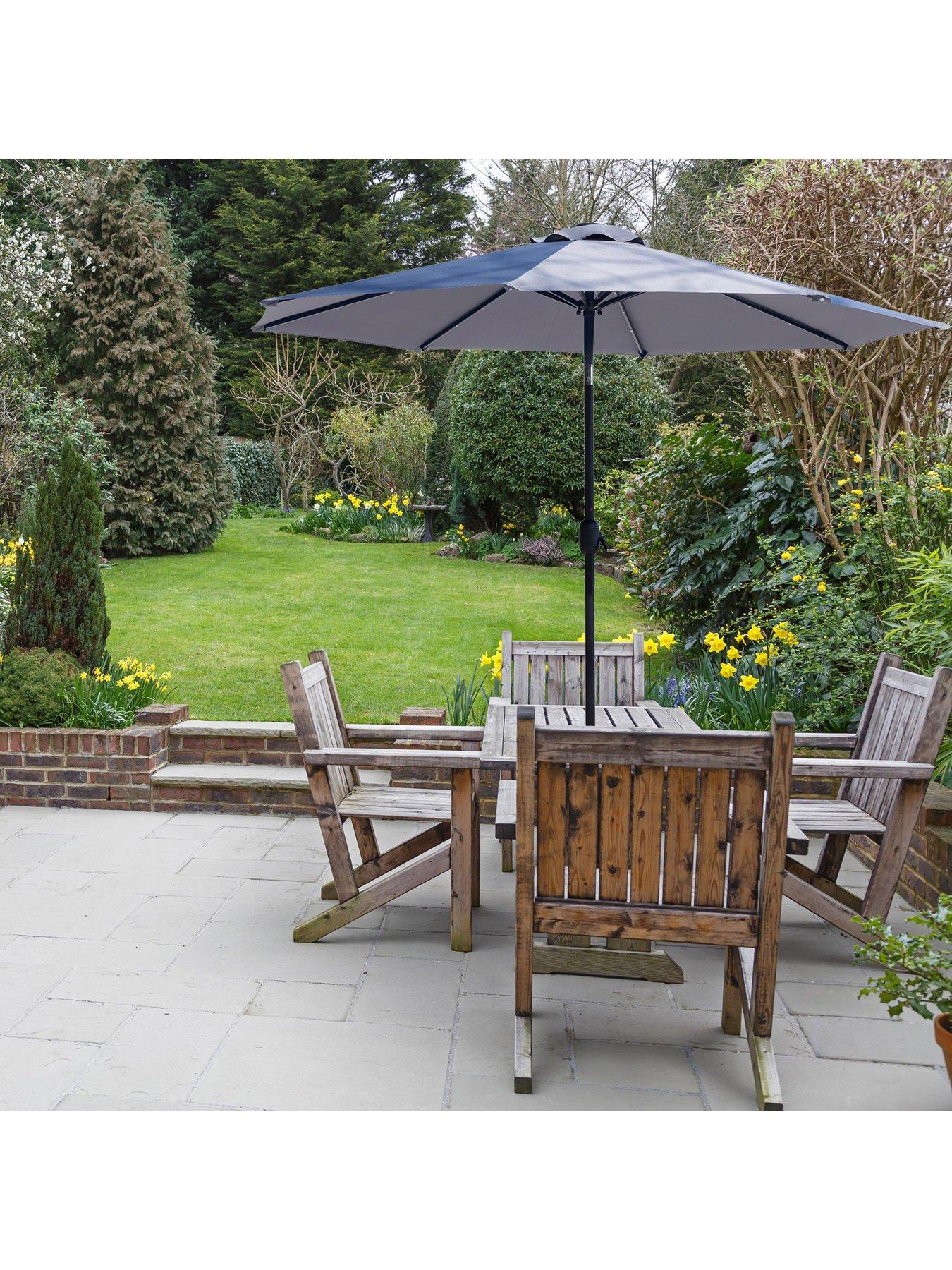 Image 6 of 6 of Glamhaus GlamHaus Solar LED Tilting Light Grey Garden Parasol Umbrella 2.7M with Crank Handle, UV40+ Protection, Includes Protection Cover - Robust Steel