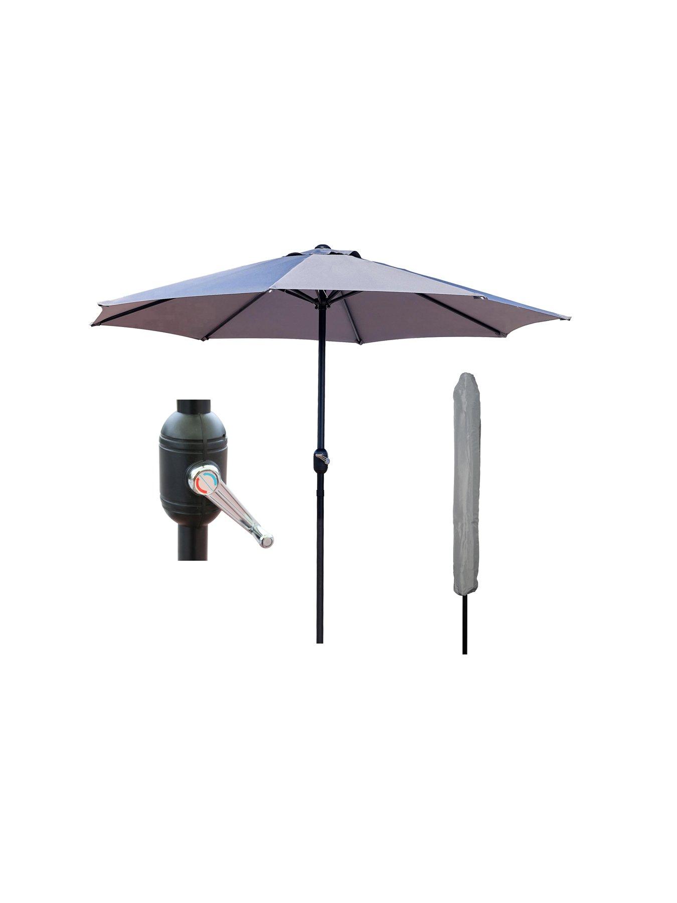 undefined GlamHaus Light Grey Garden Table Parasol Umbrella 2.7M with Crank Handle, UV40 Protection, Includes Protection Cover - Robust Steel