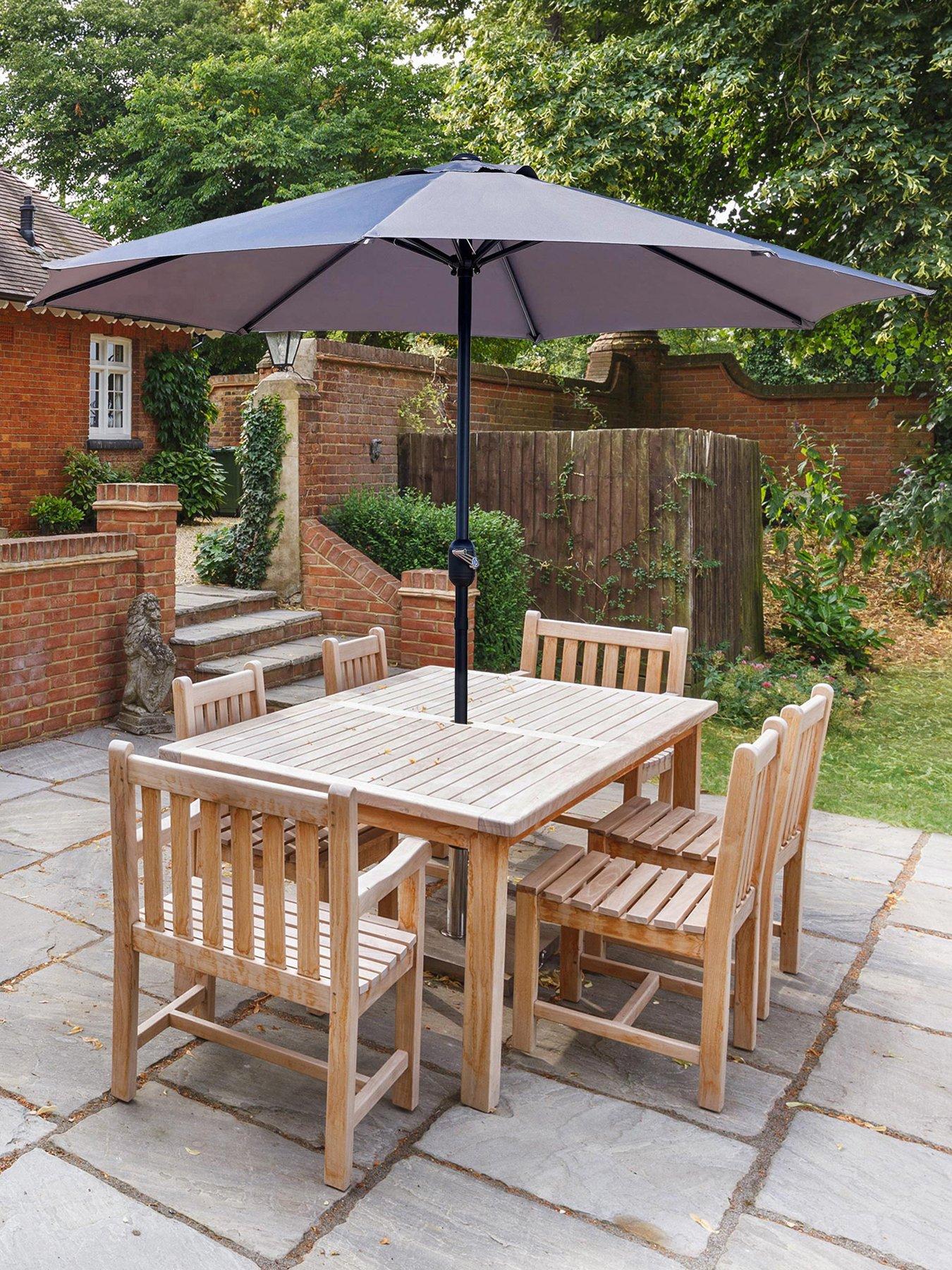 Image 1 of 6 of Glamhaus GlamHaus Light Grey Garden Table Parasol Umbrella 2.7M with Crank Handle, UV40 Protection, Includes Protection Cover - Robust Steel