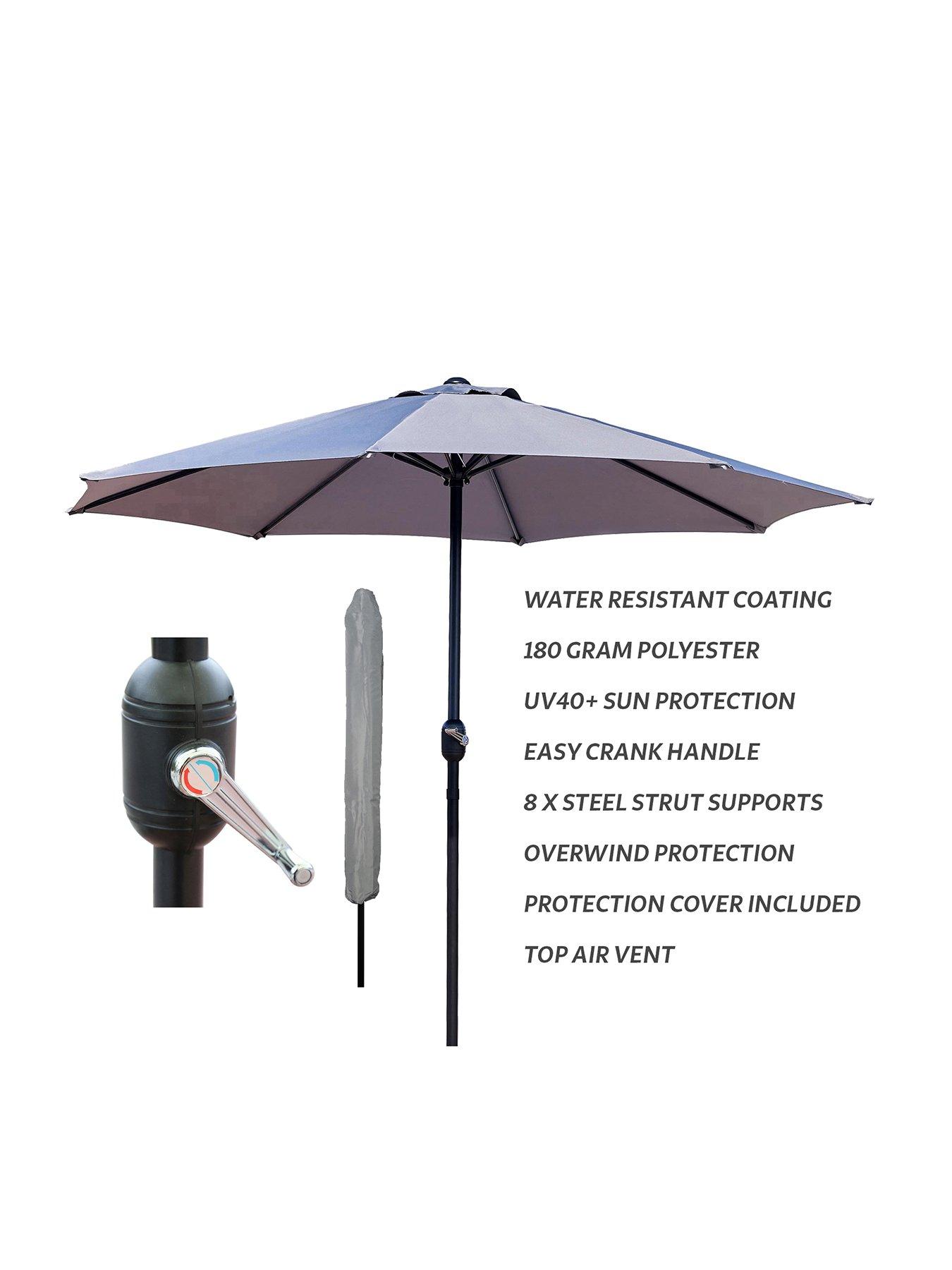 Image 2 of 6 of Glamhaus GlamHaus Light Grey Garden Table Parasol Umbrella 2.7M with Crank Handle, UV40 Protection, Includes Protection Cover - Robust Steel