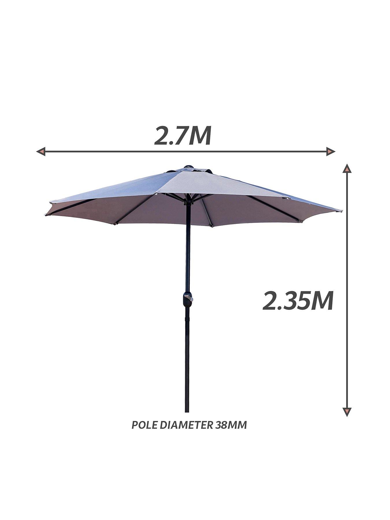Image 3 of 6 of Glamhaus GlamHaus Light Grey Garden Table Parasol Umbrella 2.7M with Crank Handle, UV40 Protection, Includes Protection Cover - Robust Steel