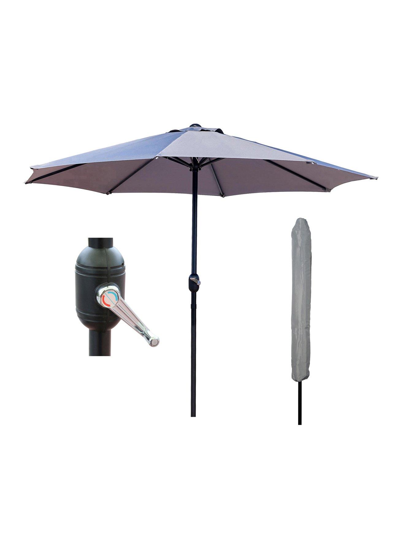 Image 6 of 6 of Glamhaus GlamHaus Light Grey Garden Table Parasol Umbrella 2.7M with Crank Handle, UV40 Protection, Includes Protection Cover - Robust Steel