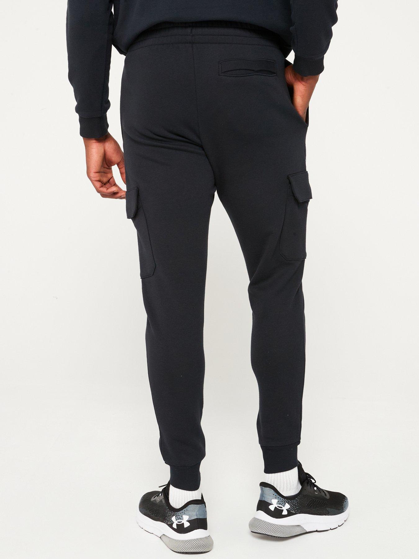 under-armour-mens-training-rival-fleece-cargo-joggers-blackwhitestillFront