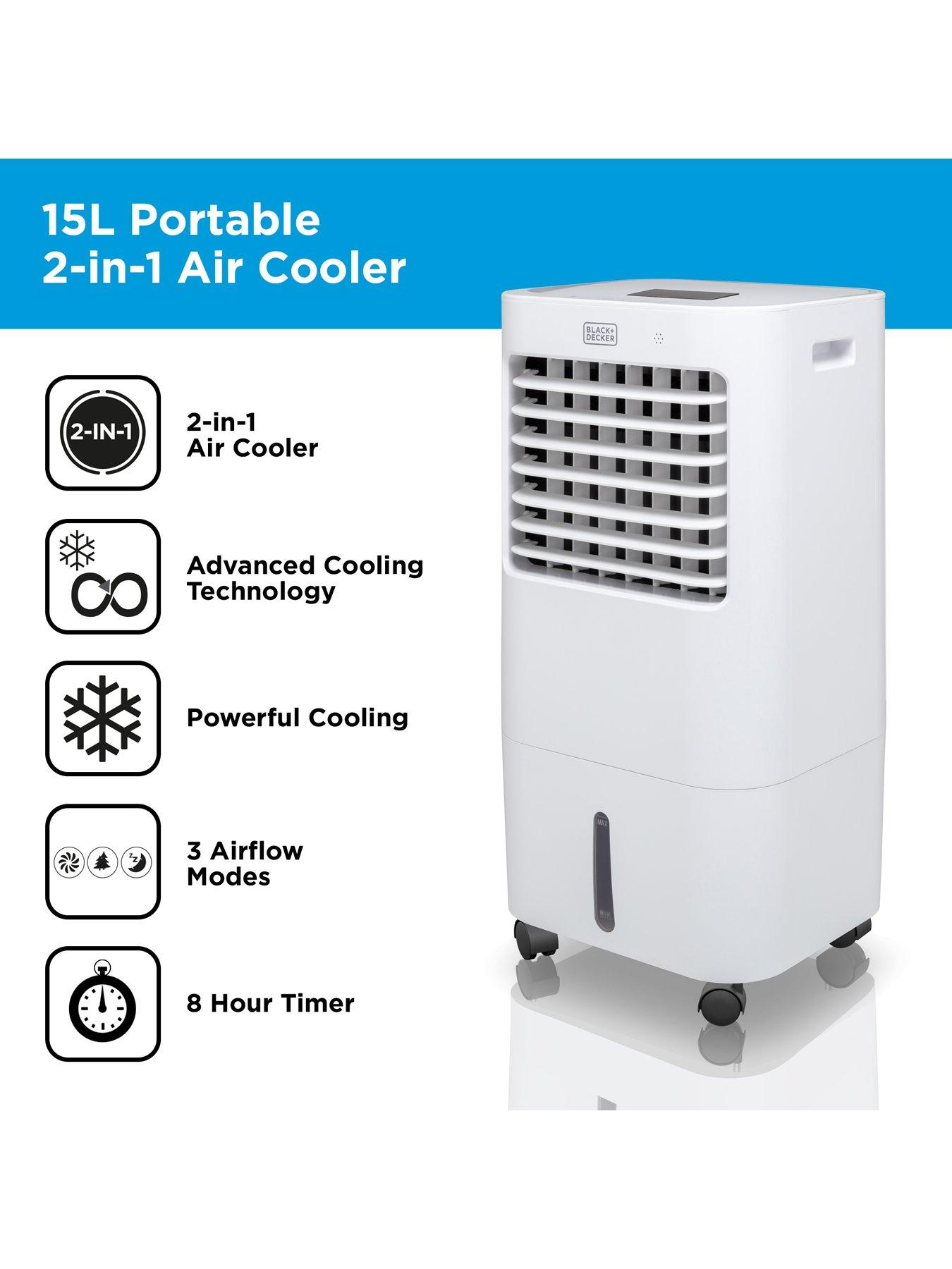 Image 2 of 6 of Black & Decker 15L Portable 2-in-1 Air Cooler, 3 Modes, 3 Speed Settings, 8 Hour Timer, Remote Control, 65W, White, BXAC65007GB