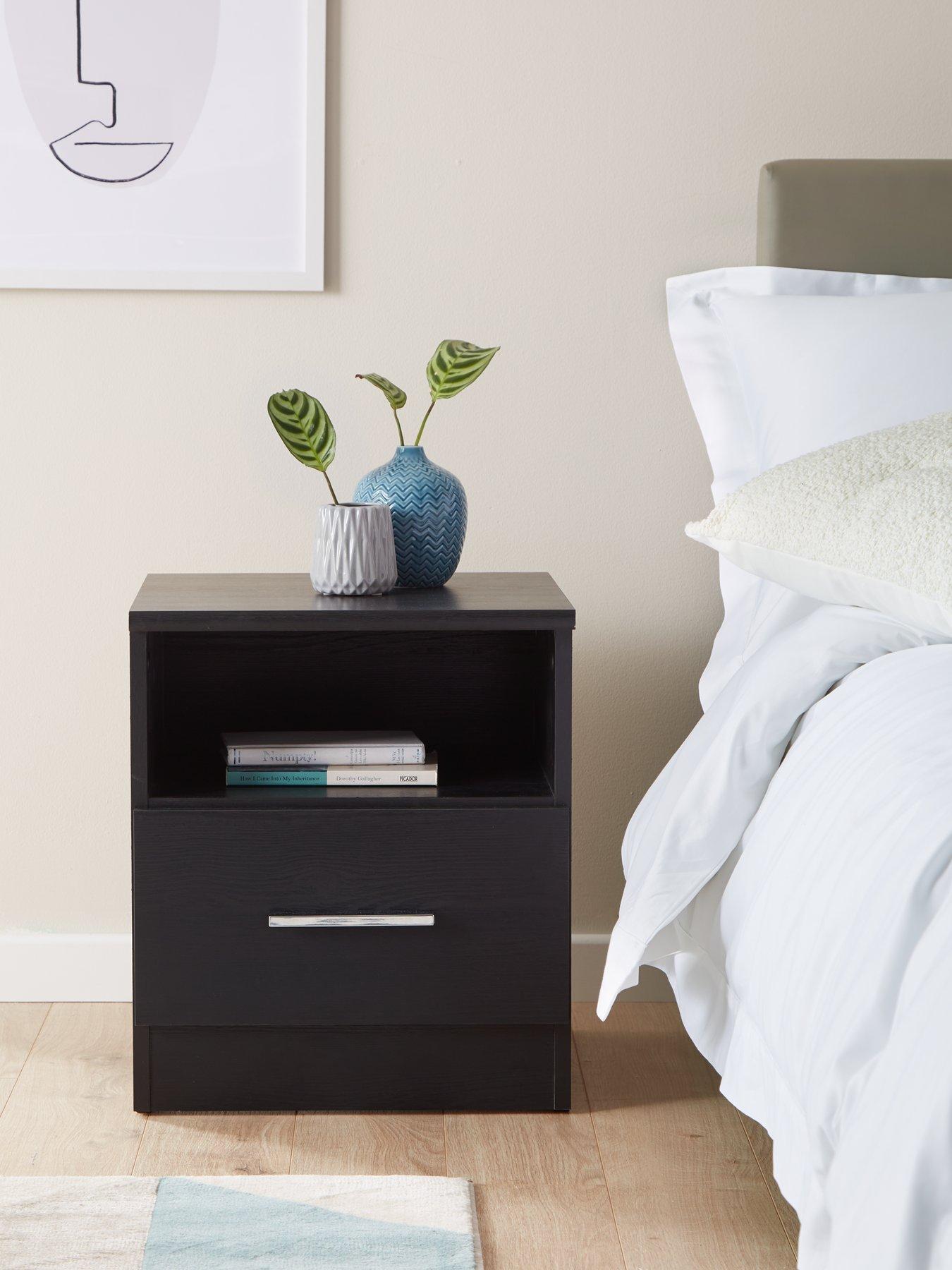 Image of Everyday Panama 1 Drawer Bedside Cabinet - Black - FSC® Certified