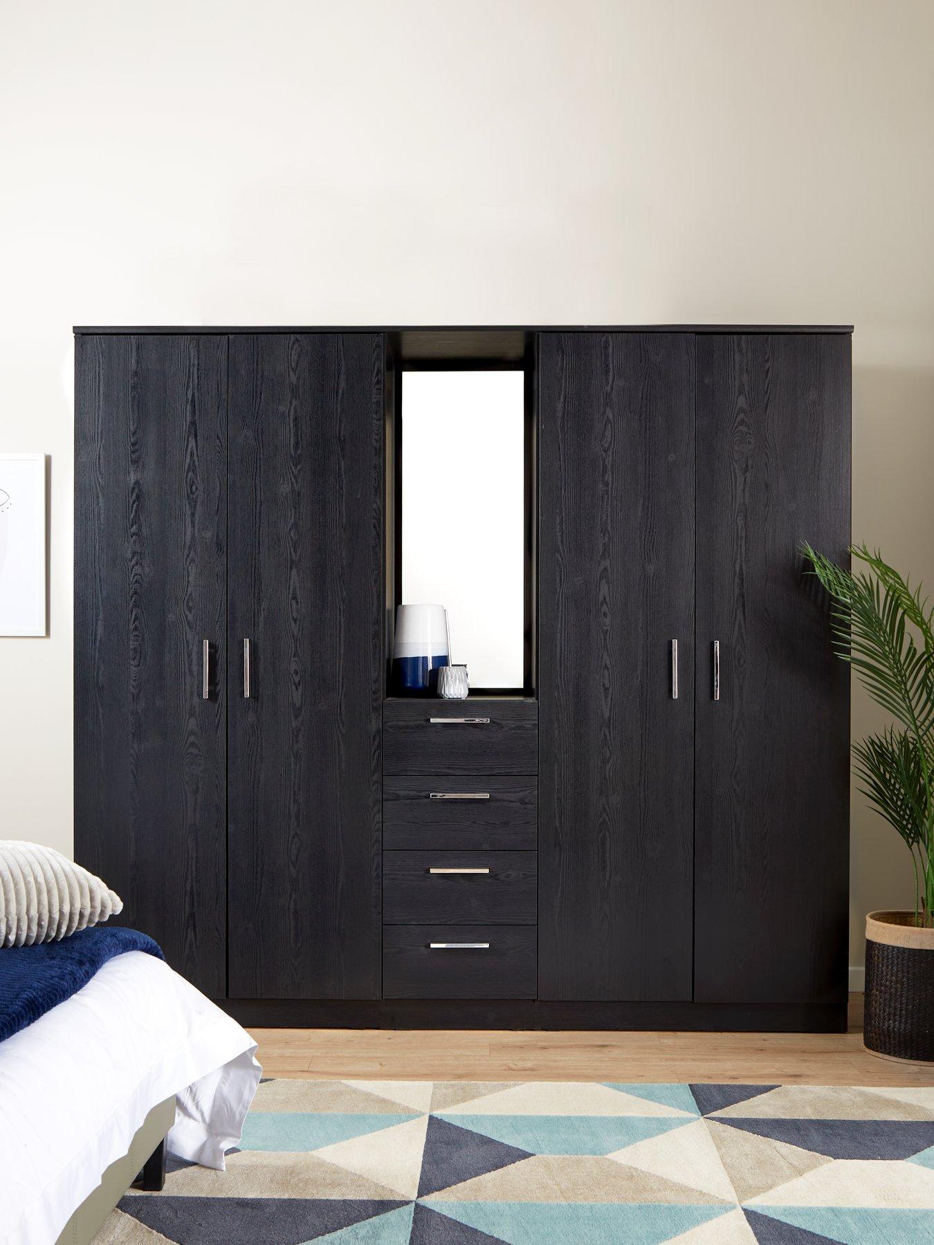 everyday-panama-4-doornbsp4-drawer-combi-fitment-wardrobe-with-mirror-blacknbsp--fscreg-certified