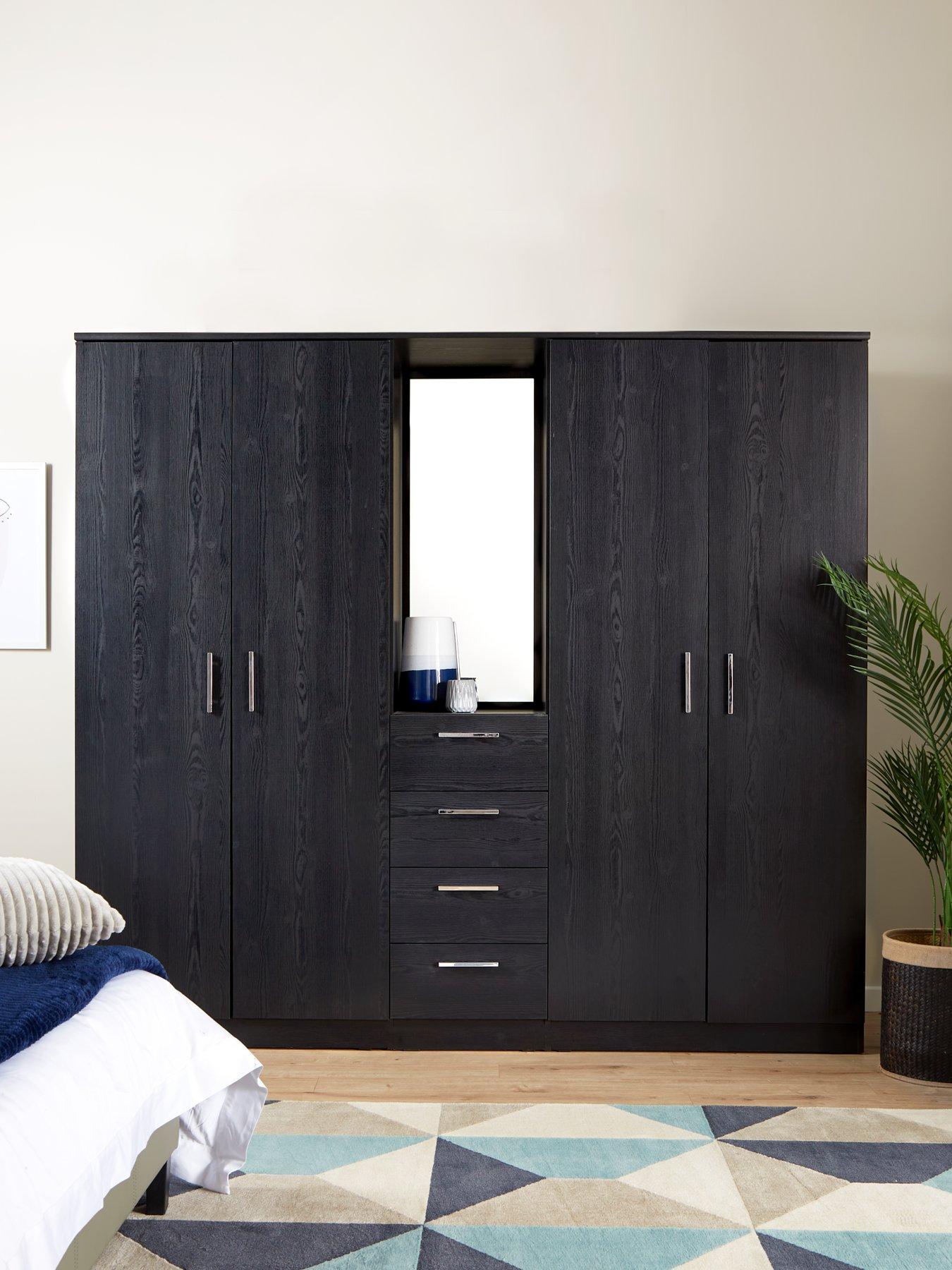 Very Home Panama 4 Door, 4 Drawer Combi Fitment Wardrobe with Mirror - Black - FSC® Certified