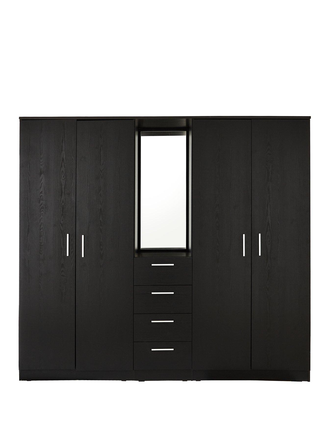 everyday-panama-4-doornbsp4-drawer-combi-fitment-wardrobe-with-mirror-blacknbsp--fscreg-certifiedstillFront