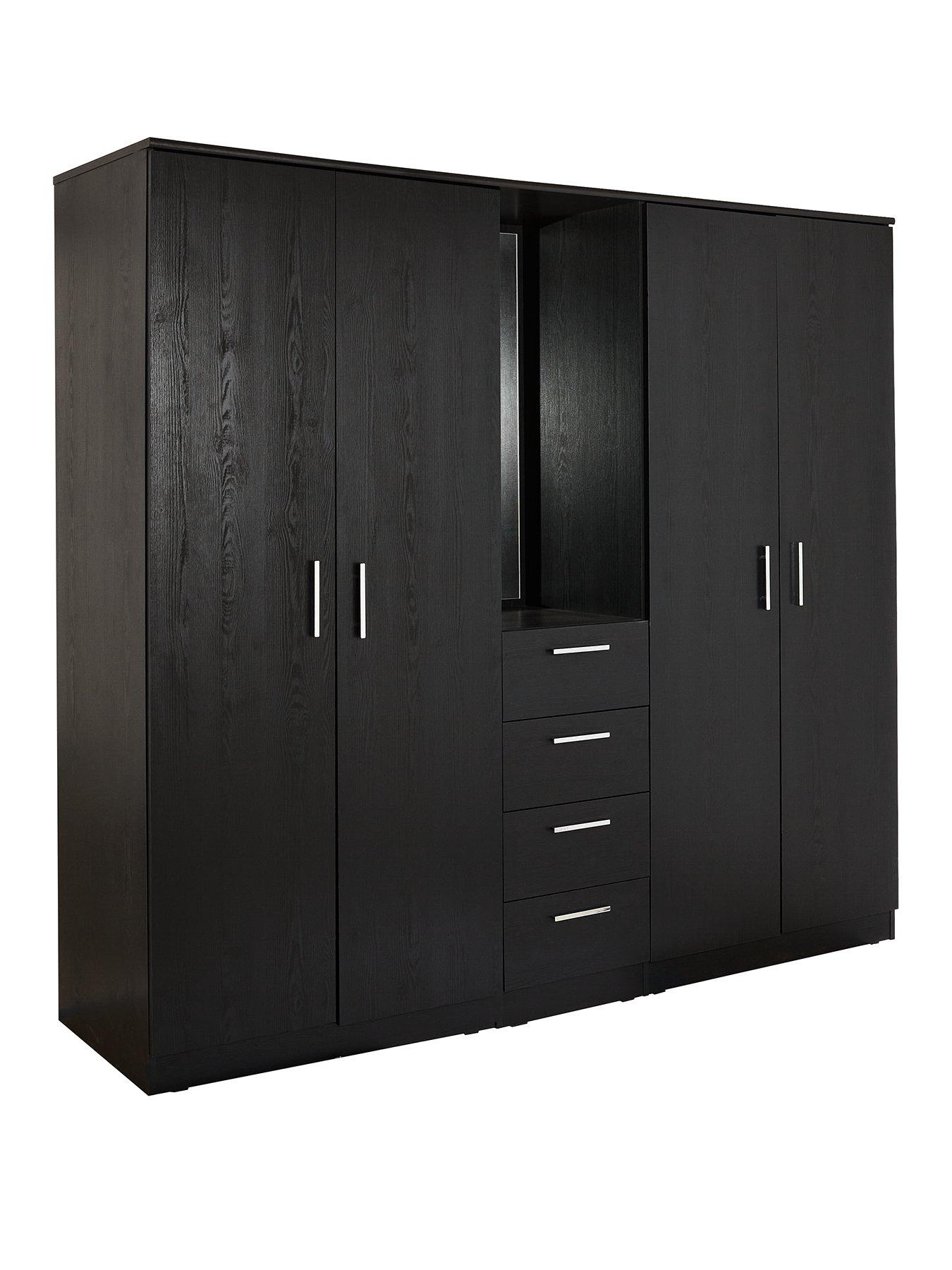 everyday-panama-4-doornbsp4-drawer-combi-fitment-wardrobe-with-mirror-blacknbsp--fscreg-certifiedback