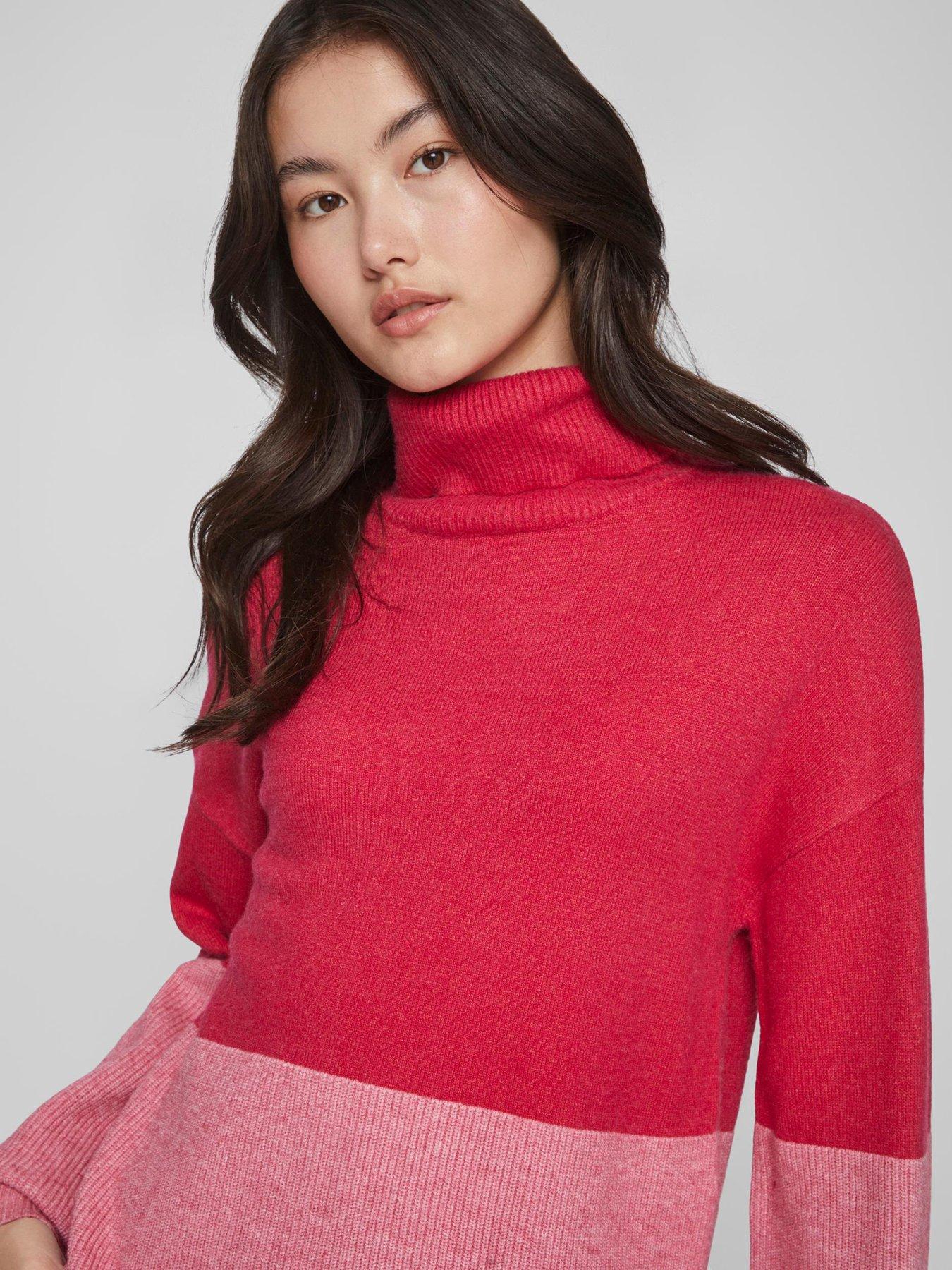 Rollneck Long Sleeve Knitted Top - Pink