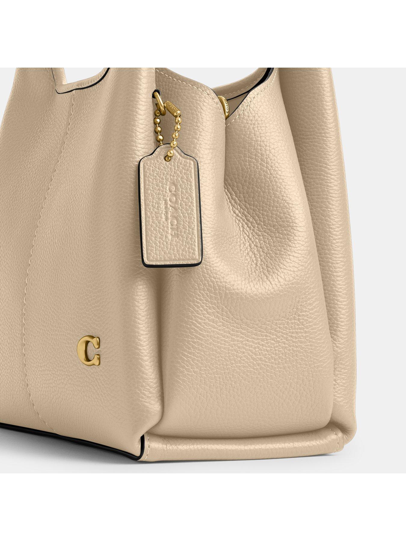 Polished Pebble Leather Lana Shoulder Bag 23 B4 ivory
