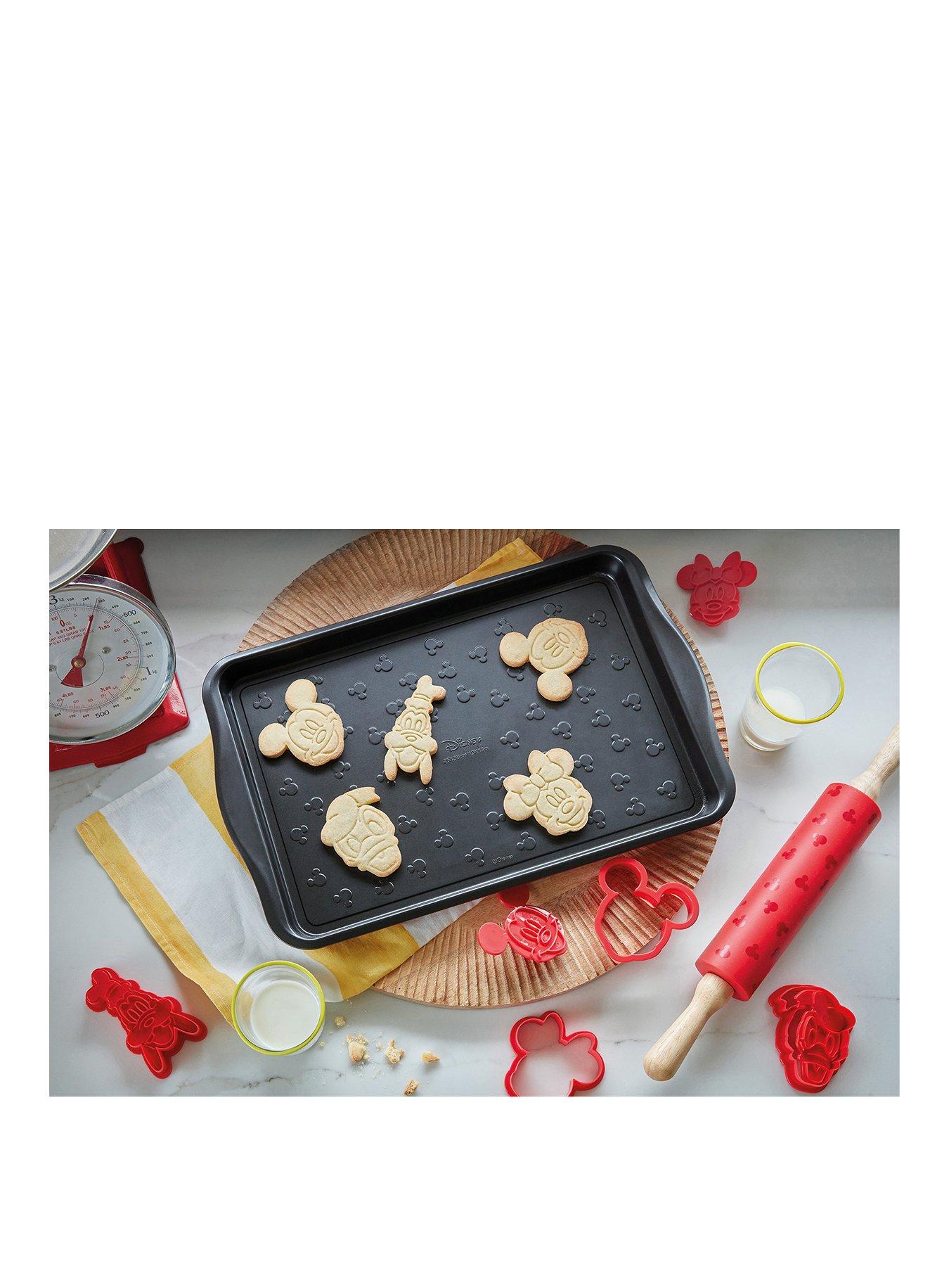undefined Disney Bake with Mickey Mouse Non Stick 10 x 15" Baking Tray, Set of 4 Cookie Cutters and Silicone Rolling Pin