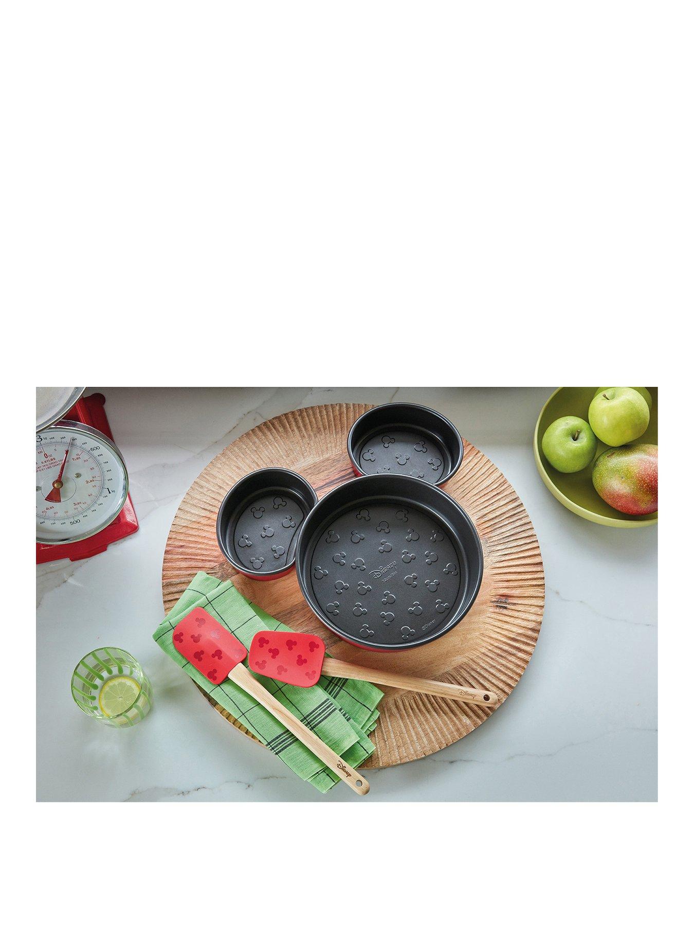 undefined Disney Bake with Mickey Mouse 3 Piece Non Stick Mickey Head Cake Tins and 2 Piece Spatula Set