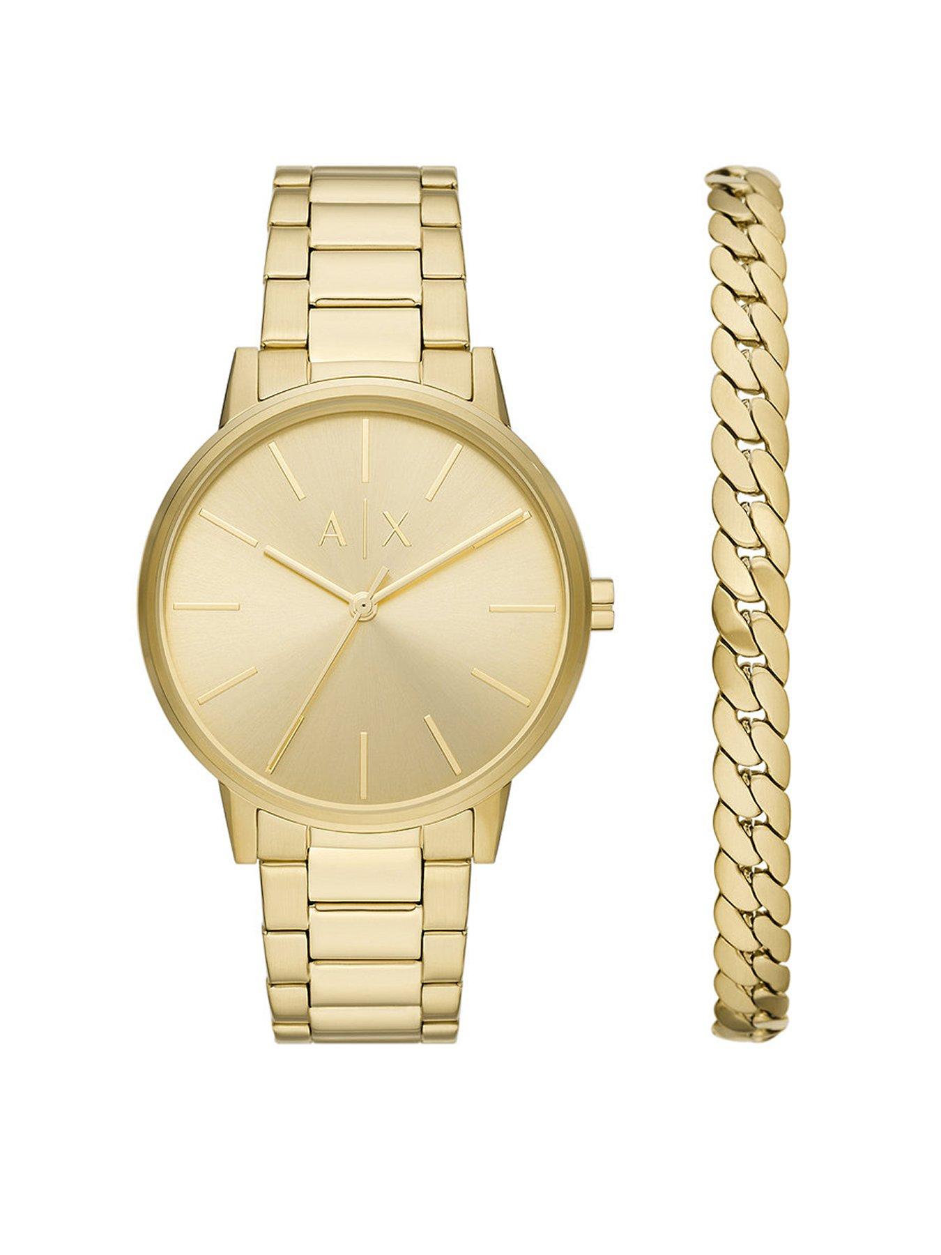 armani-exchange-gold-tone-dial-gold-bracelet-watch-amp-bracelet-gift-setfront