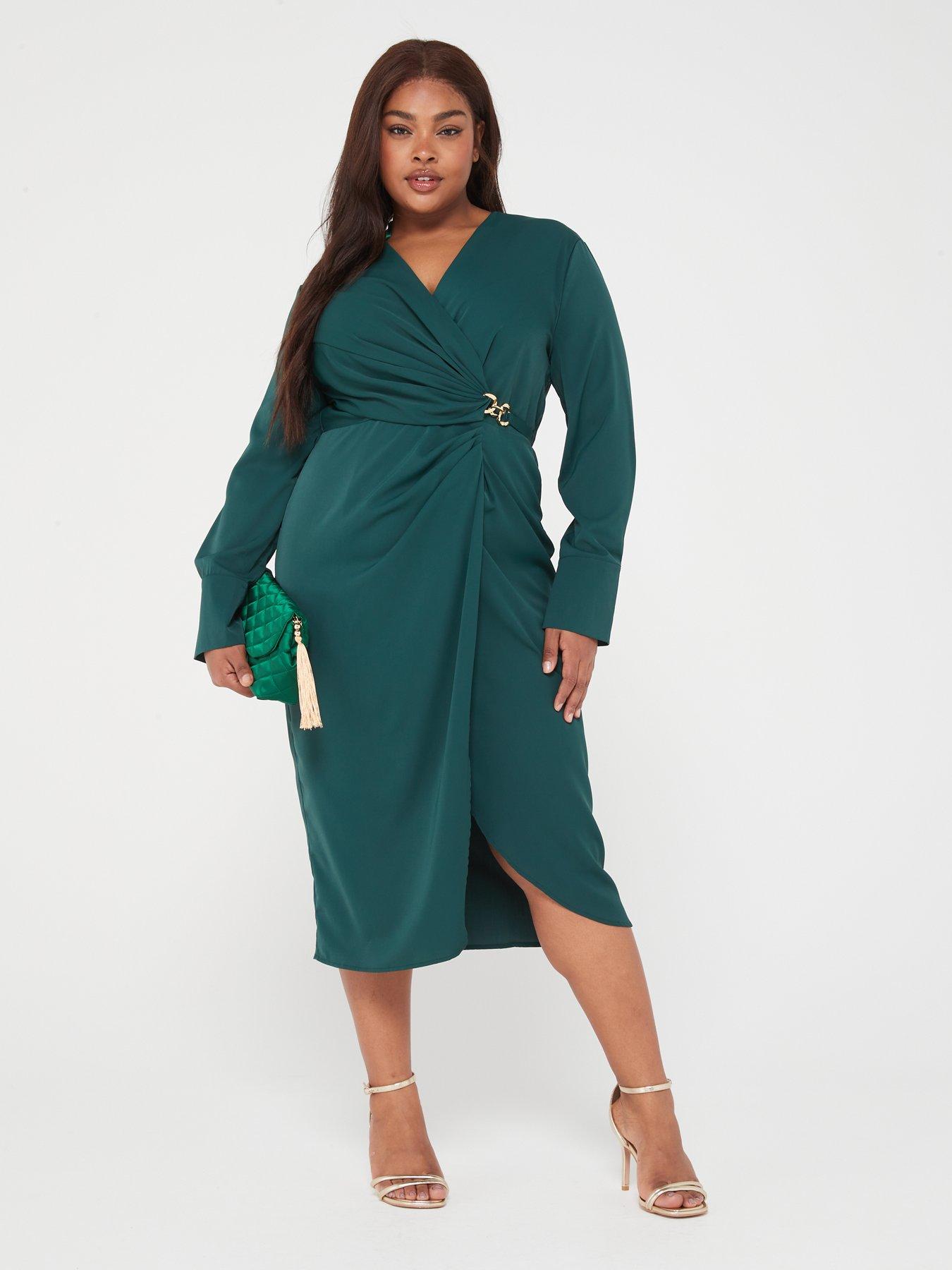 AX PARIS CURVE Wrap Gold Buckle Midi Dress - Teal | Very Ireland