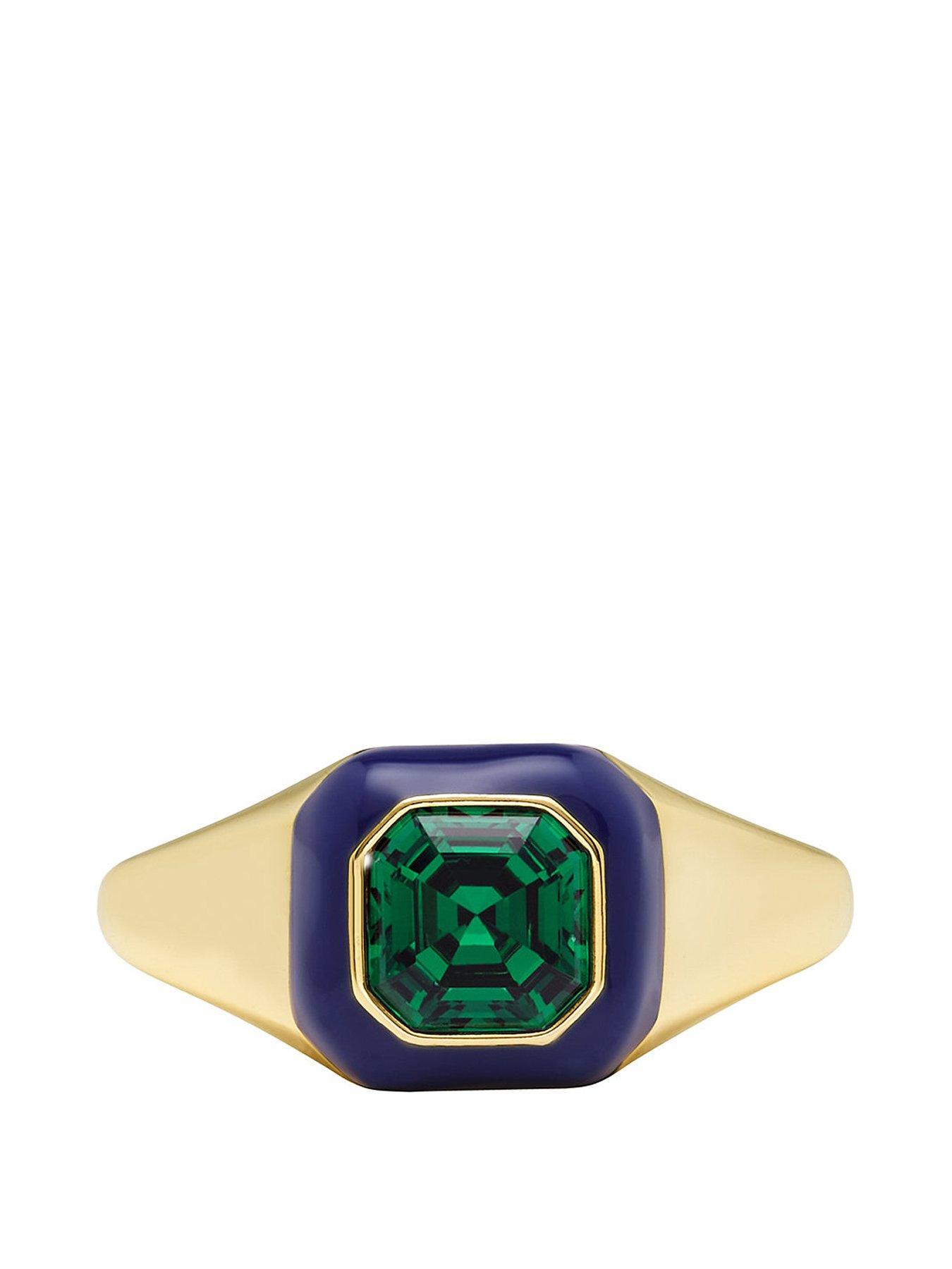 Image 1 of 6 of Fossil Green Crystal and Enamel Ring