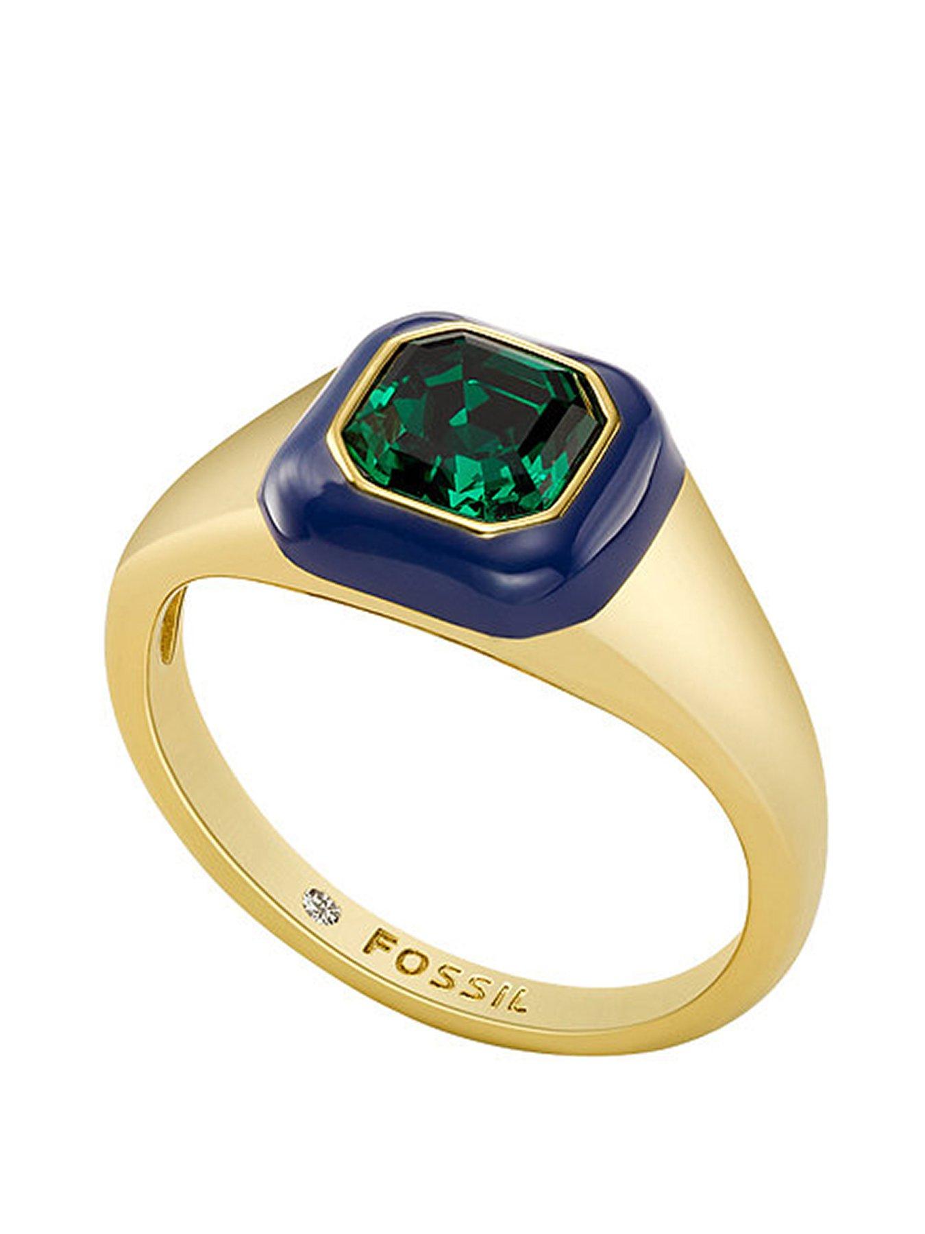 Image 2 of 6 of Fossil Green Crystal and Enamel Ring