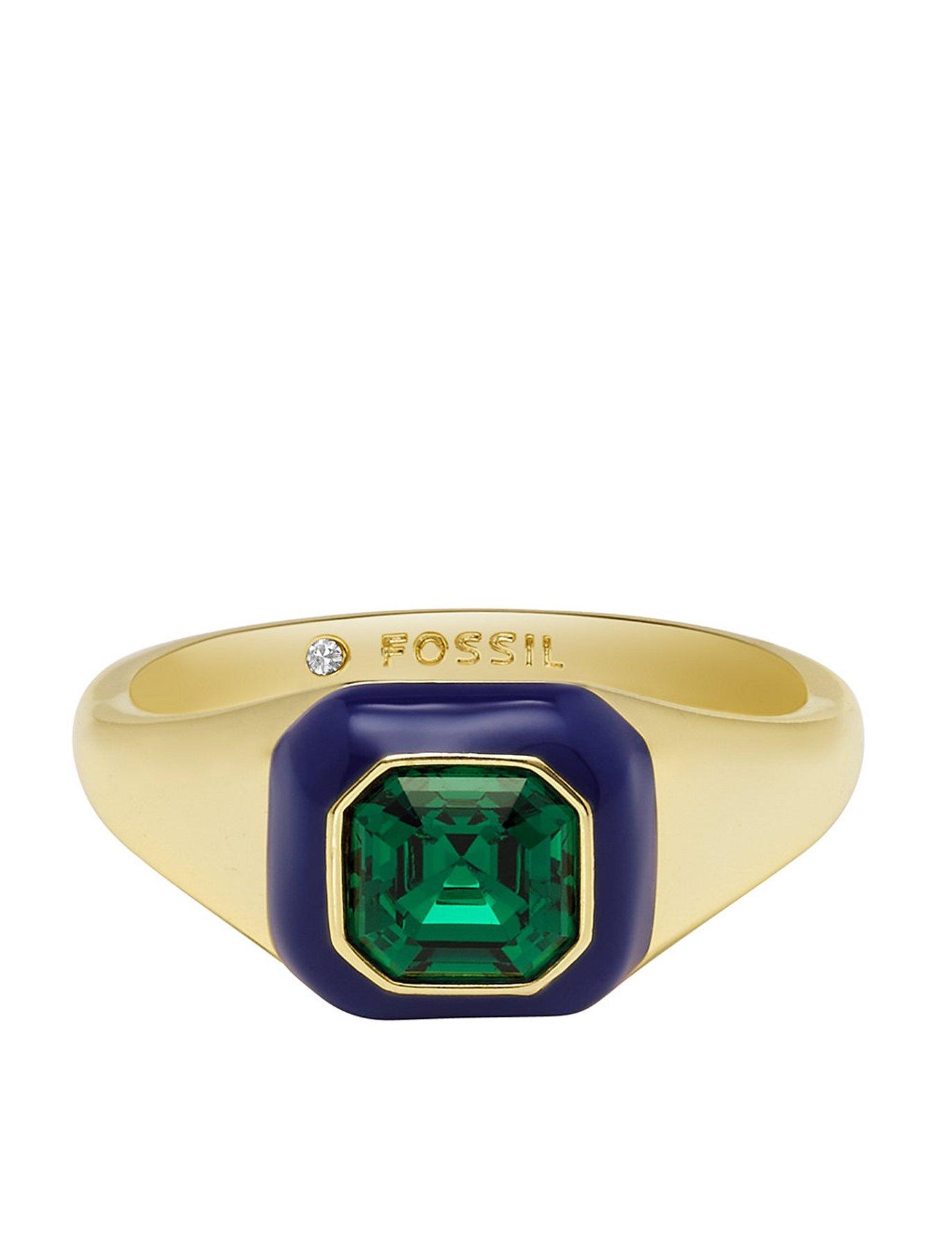 Image 4 of 6 of Fossil Green Crystal and Enamel Ring