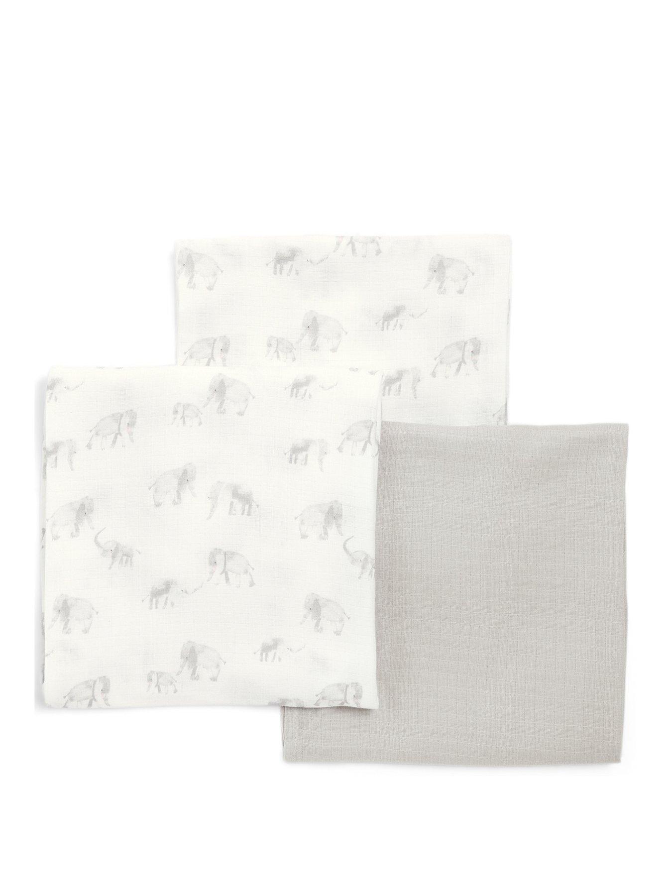Image of Mamas & Papas Large Elephant Muslin Squares- 3 Pack