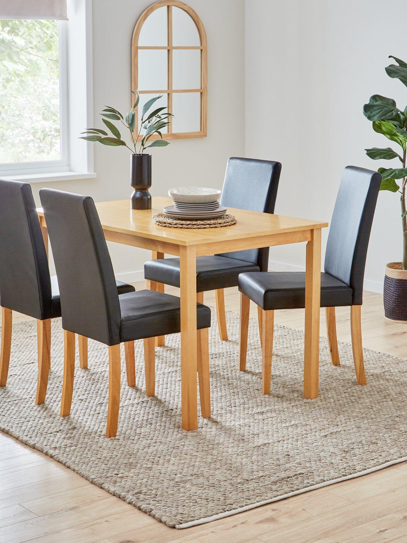 Image of Very Home Primo 120 cm Dining Table + 4 Faux Leather Chairs - Wood/Black