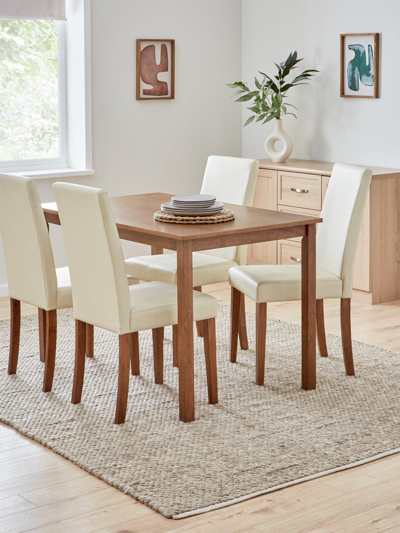 Very Home Primo 120 cm Dining Table + 4 Faux Leather Chairs - Dark Wood/Cream