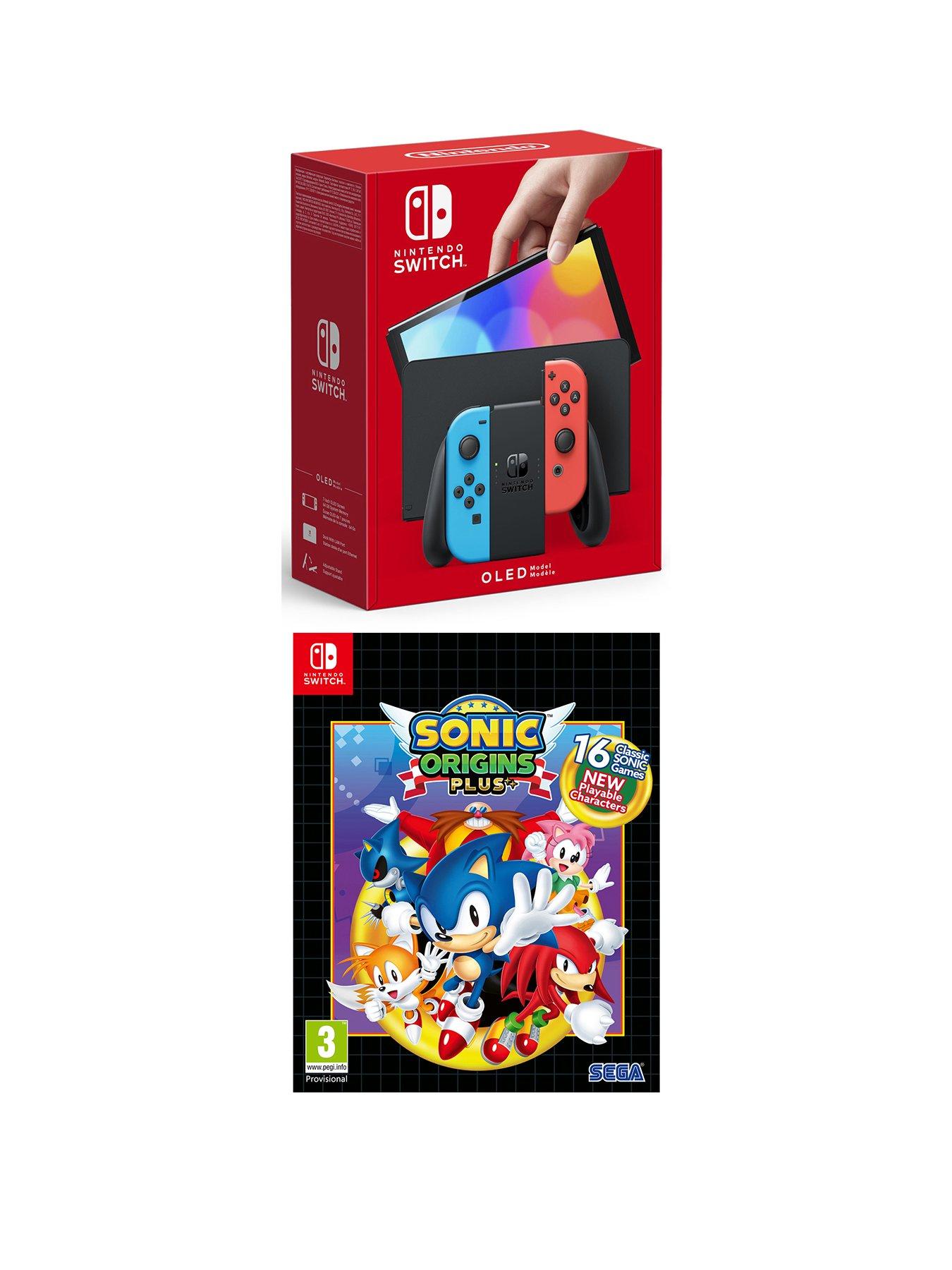 nintendo-switch-oled-oled-console-neon-blueneon-red-with-sonic-origins-plusfront