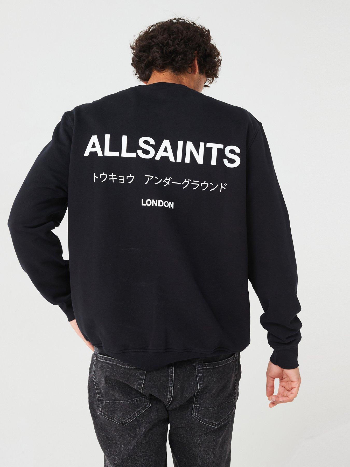 Image 1 of 6 of AllSaints Underground Back Print Crew Sweat - Black