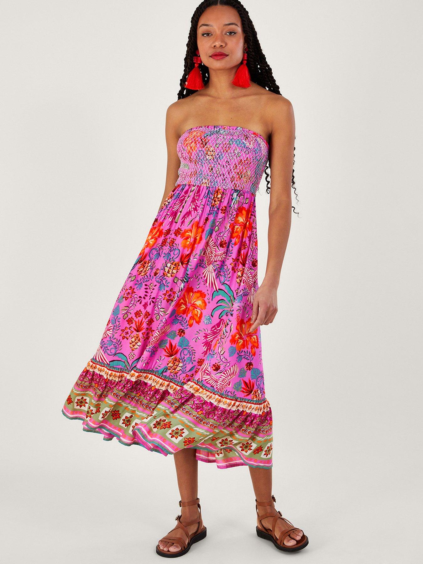 Pink palm print dress sales