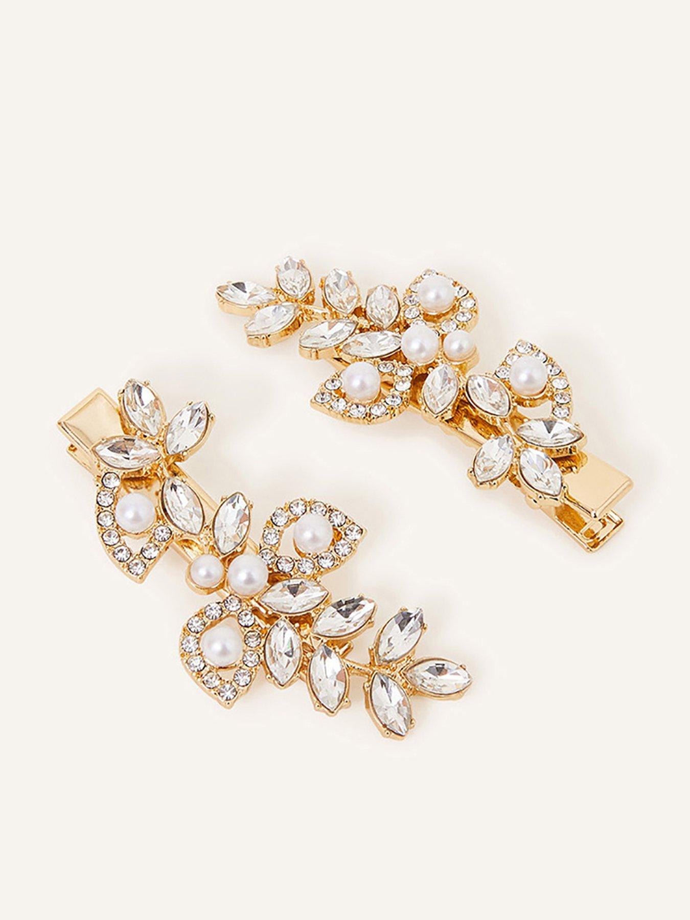 Image 1 of 3 of Accessorize 2 X Pearl &amp; Crystal Leaf Snap Clips
