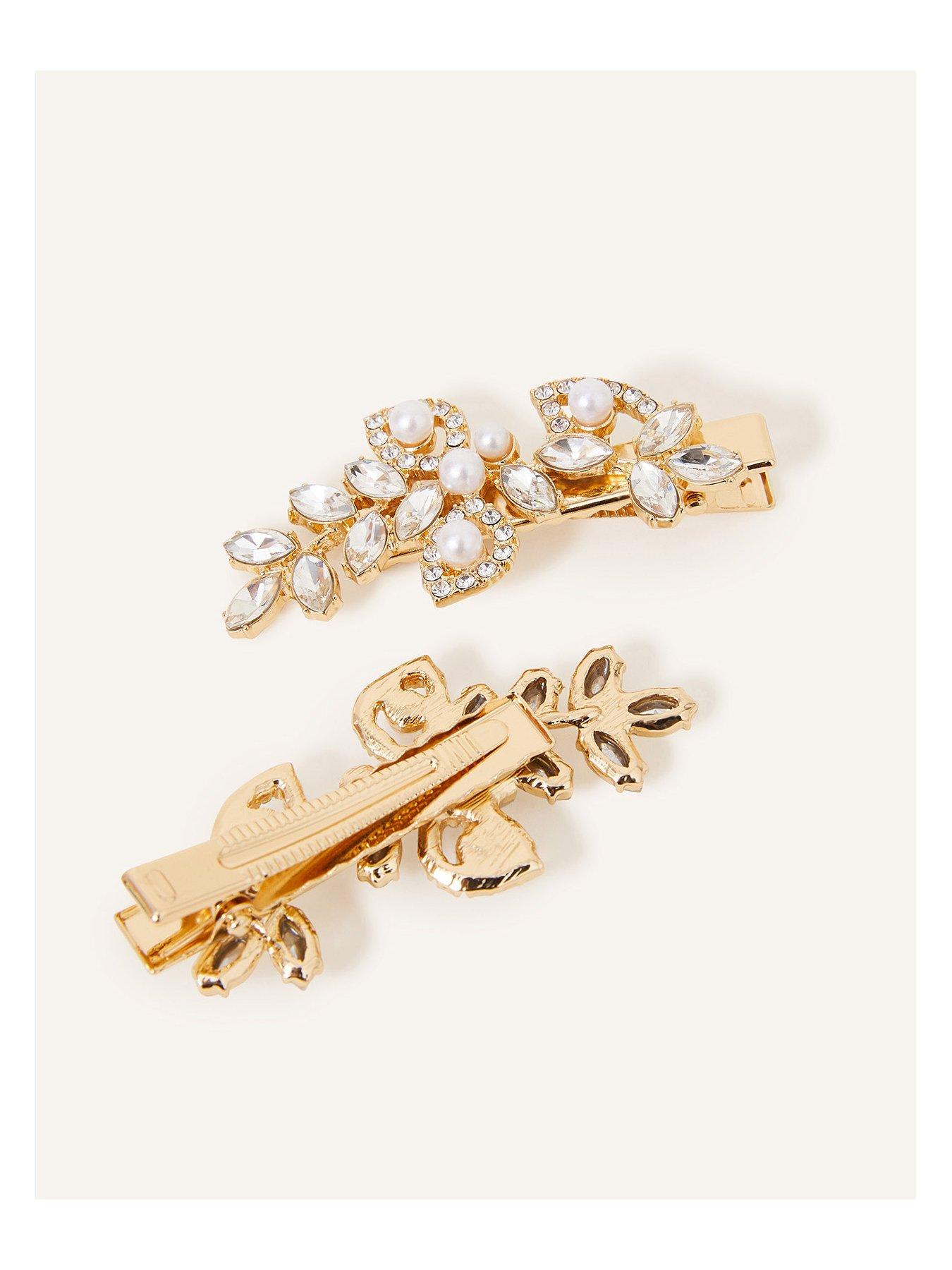 Image 3 of 3 of Accessorize 2 X Pearl &amp; Crystal Leaf Snap Clips