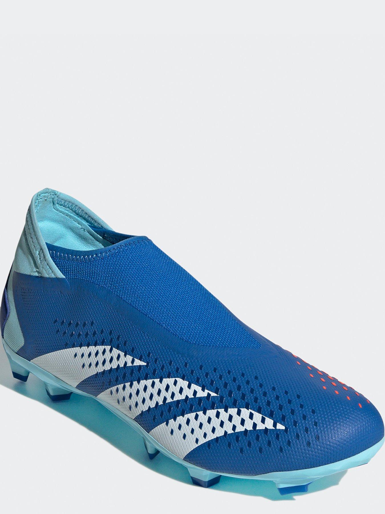 blue laceless football boots