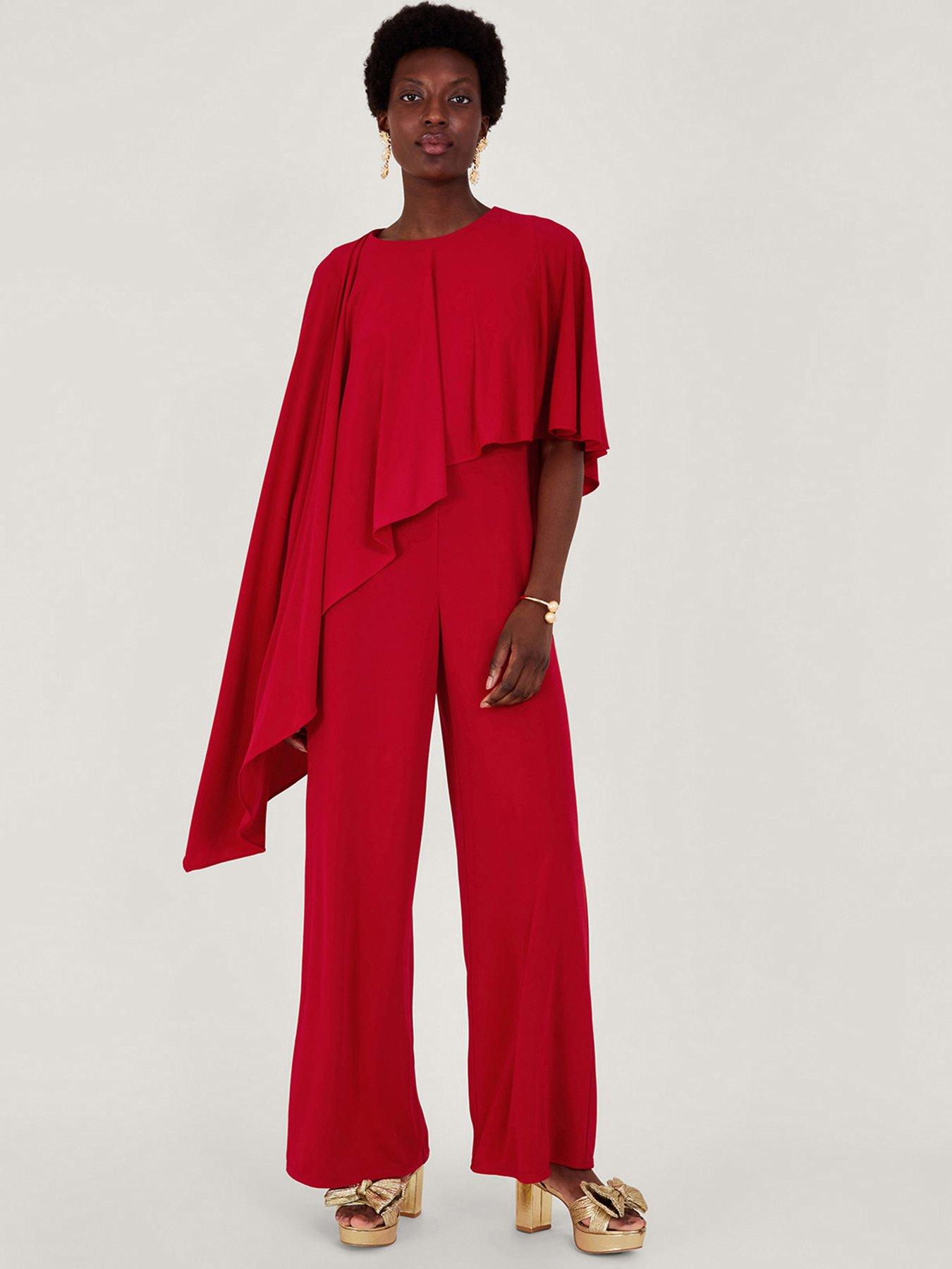 Image 1 of 5 of Monsoon Delia Drape Jumpsuit - Red