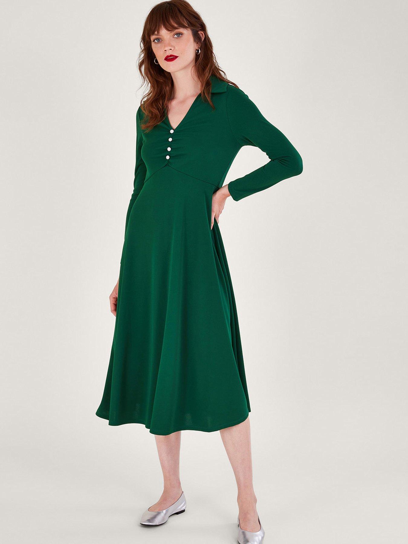 Monsoon Ruched Jersey Dress - Green