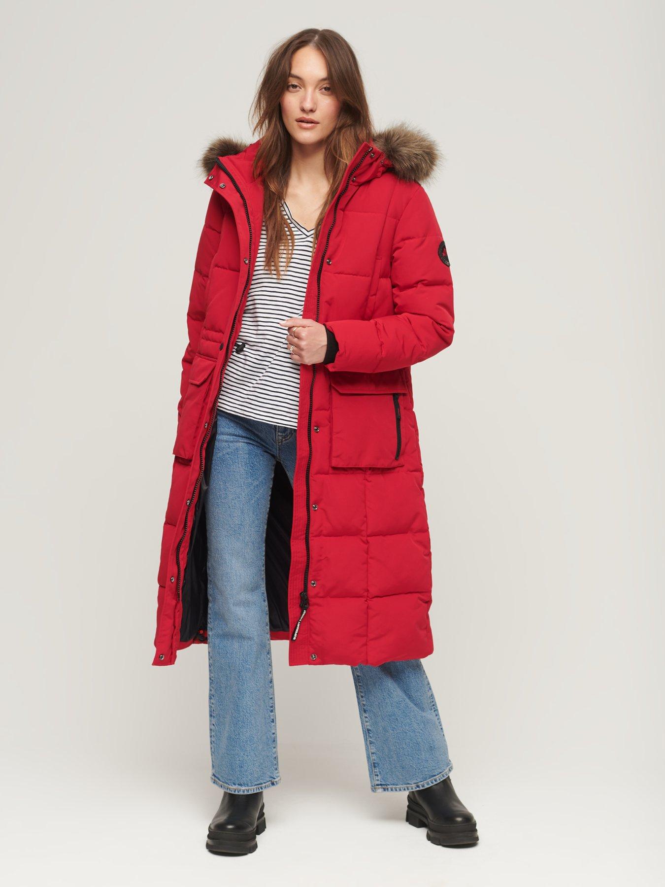 Superdry Everest Longline Puffer Coat - Red
