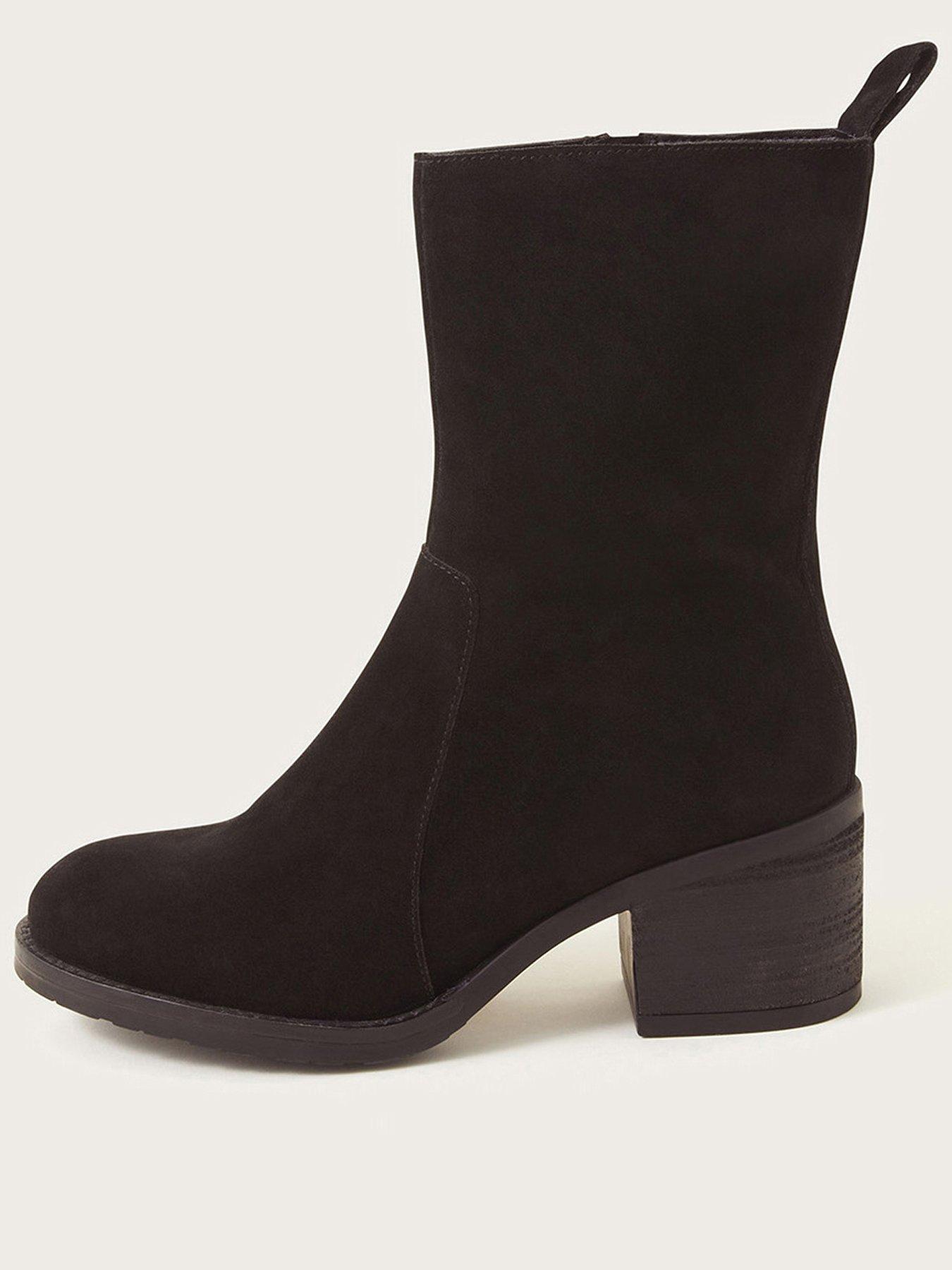 Image 1 of 4 of Monsoon Short Suede Ankle Boot - Black