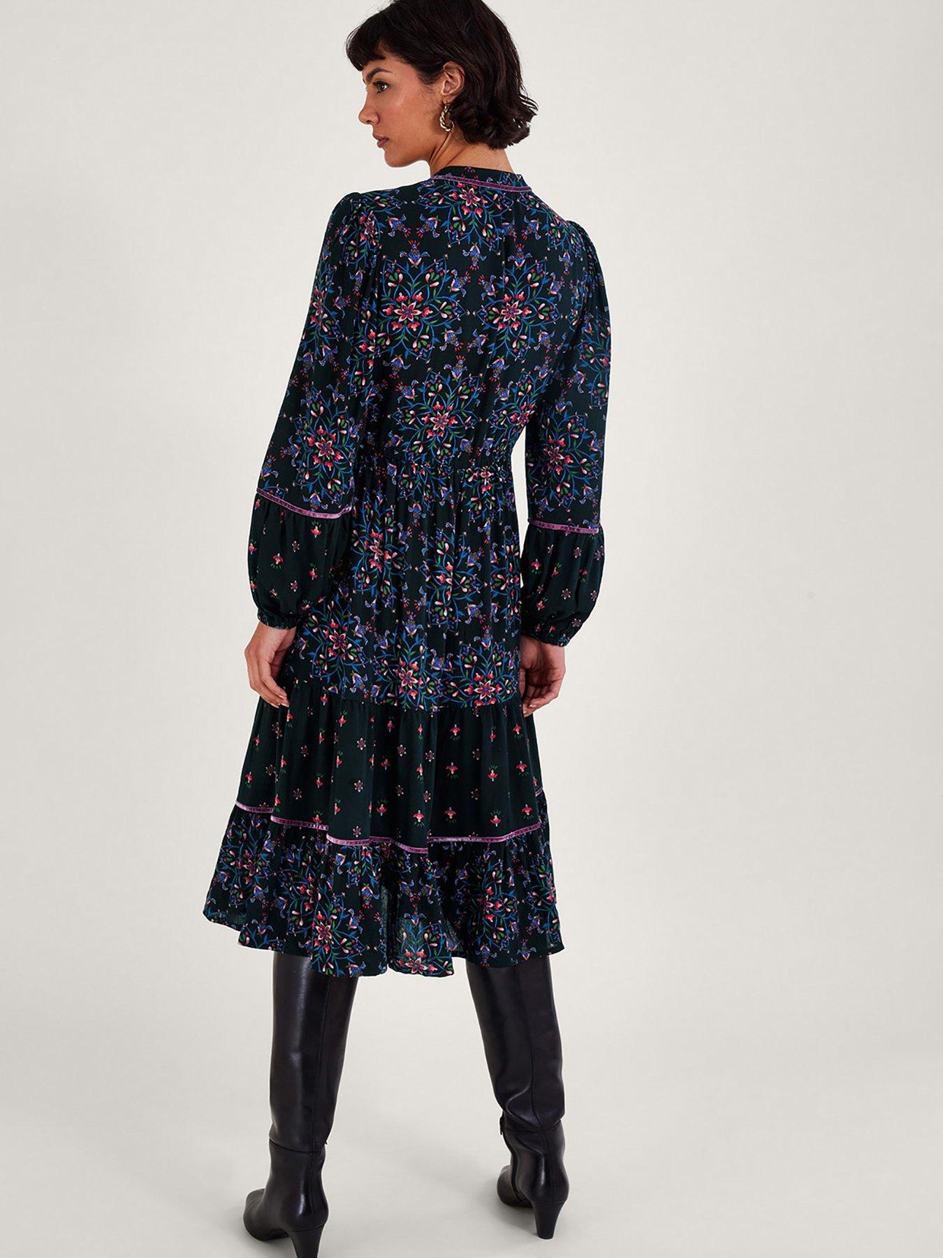 Image 2 of 5 of Monsoon Velvet Trim Dress - Black