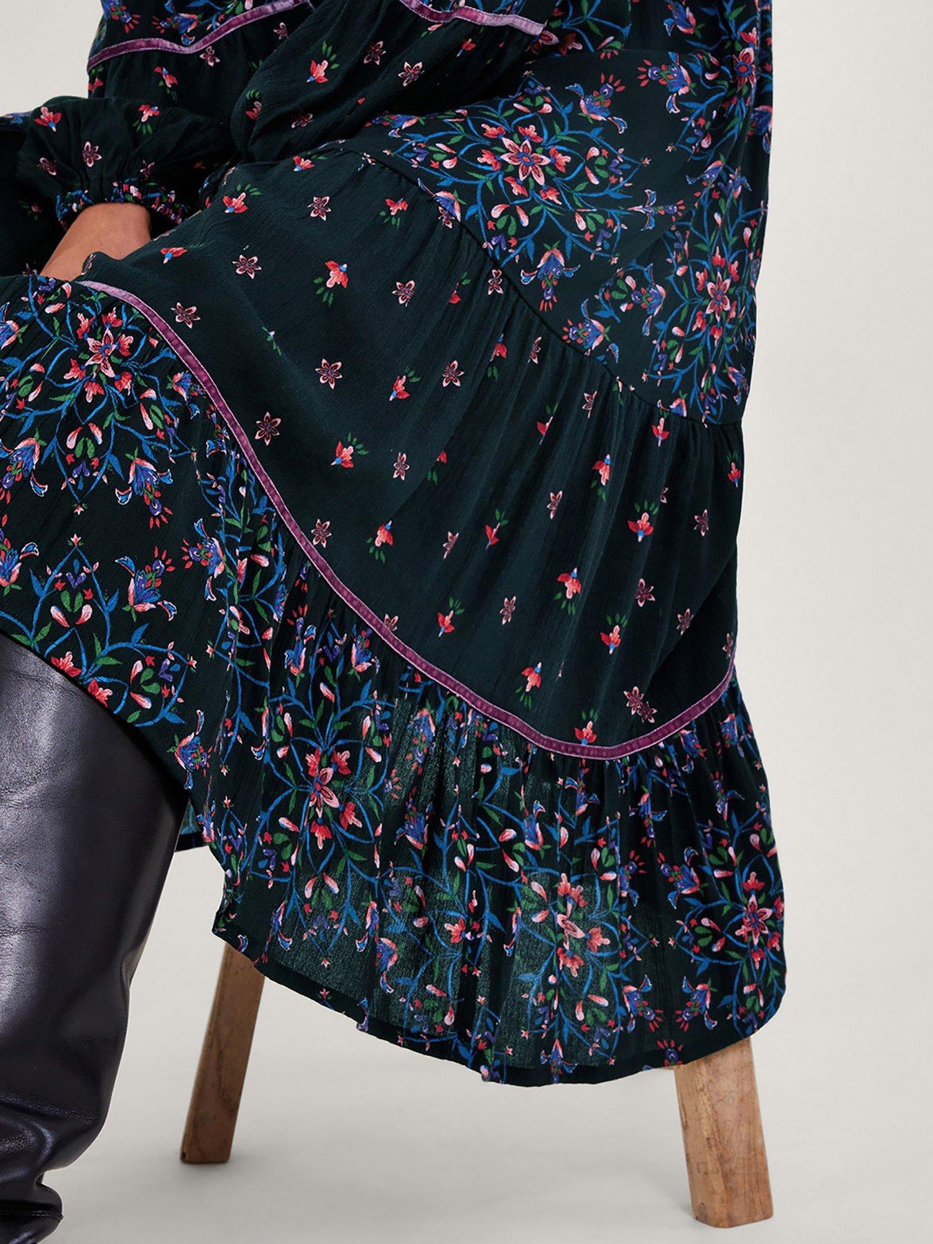 Image 5 of 5 of Monsoon Velvet Trim Dress - Black