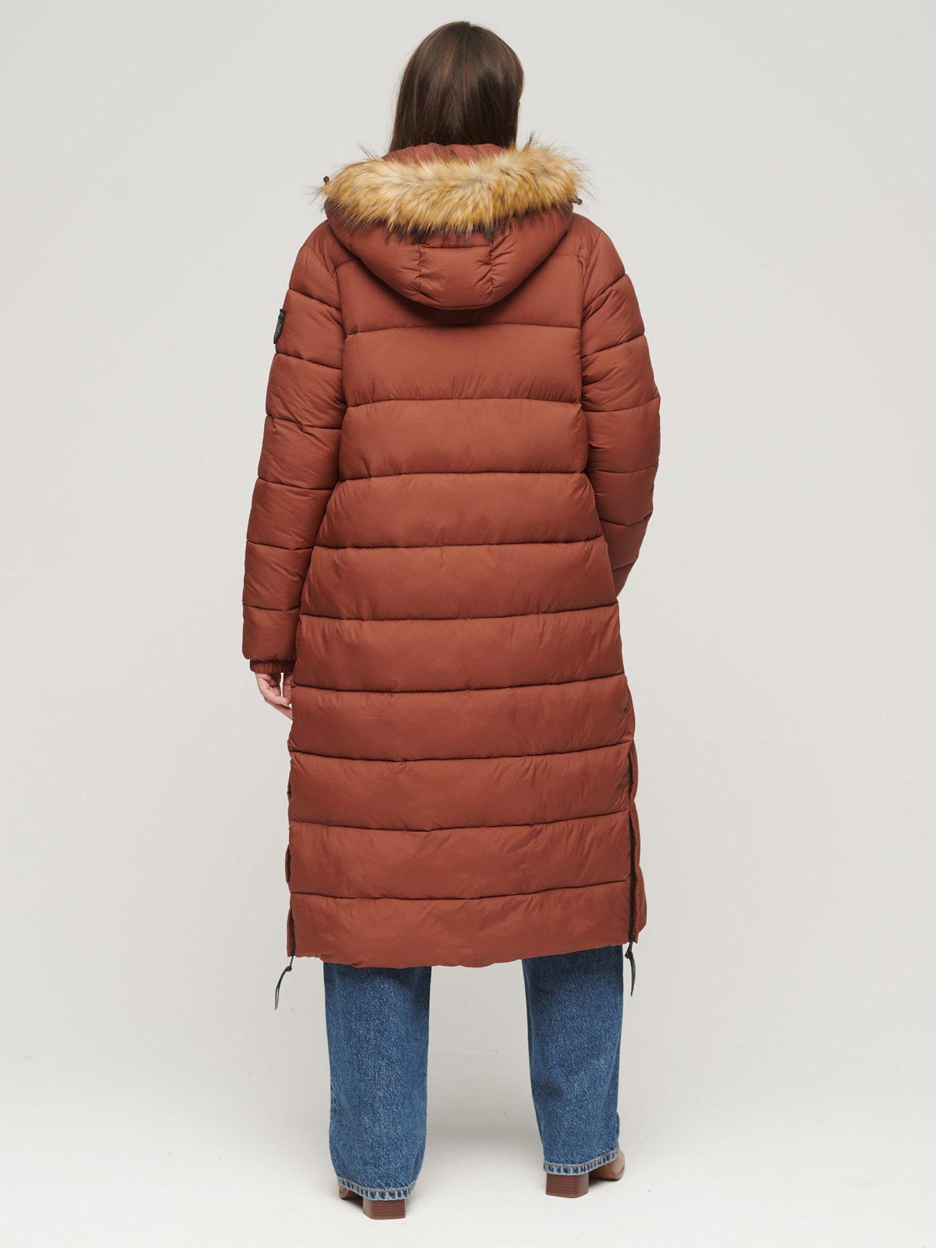 Superdry Faux Fur Hood Longline Puffer Brown Very Ireland