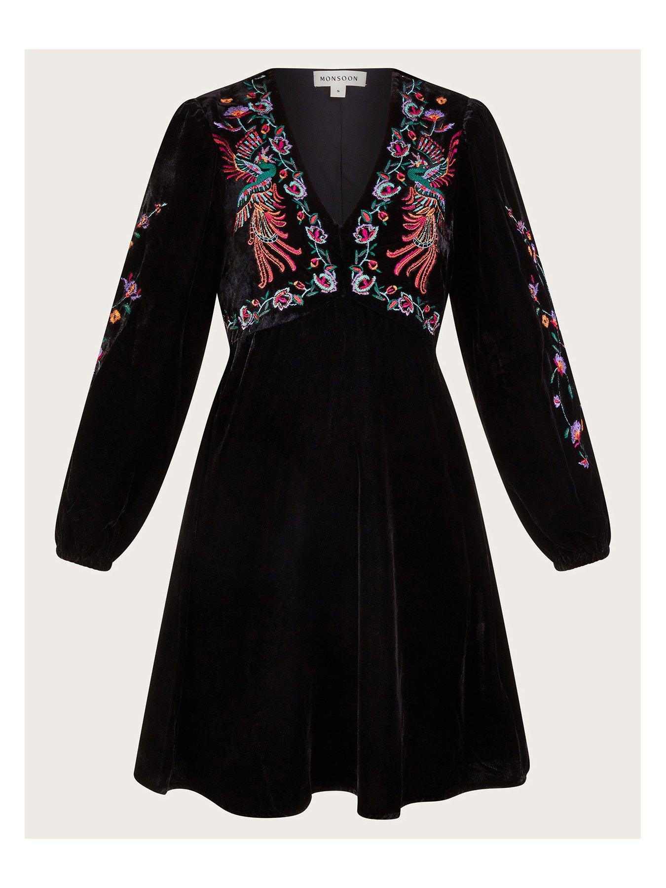 Monsoon black embroidered on sale dress