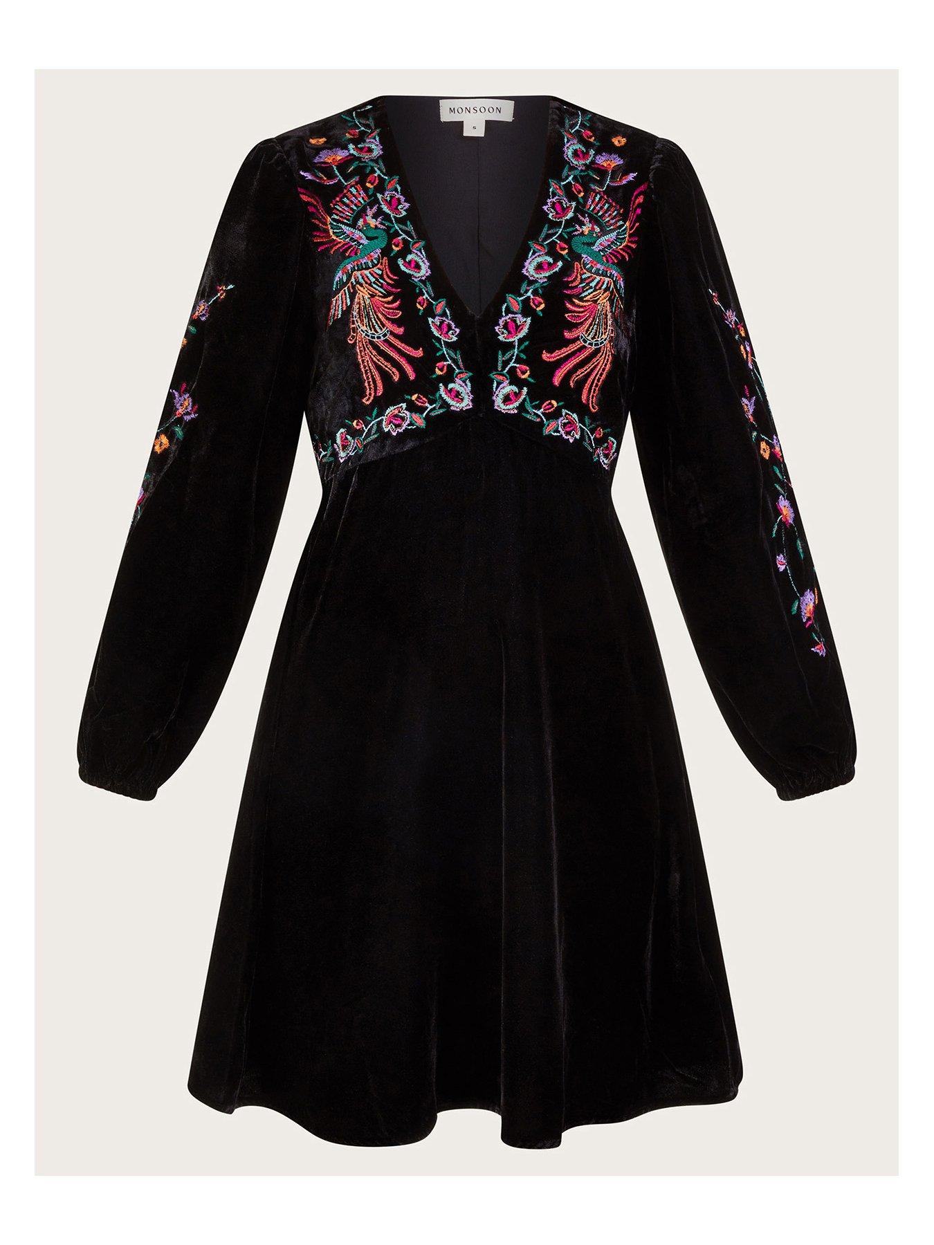 Monsoon black embroidered on sale dress