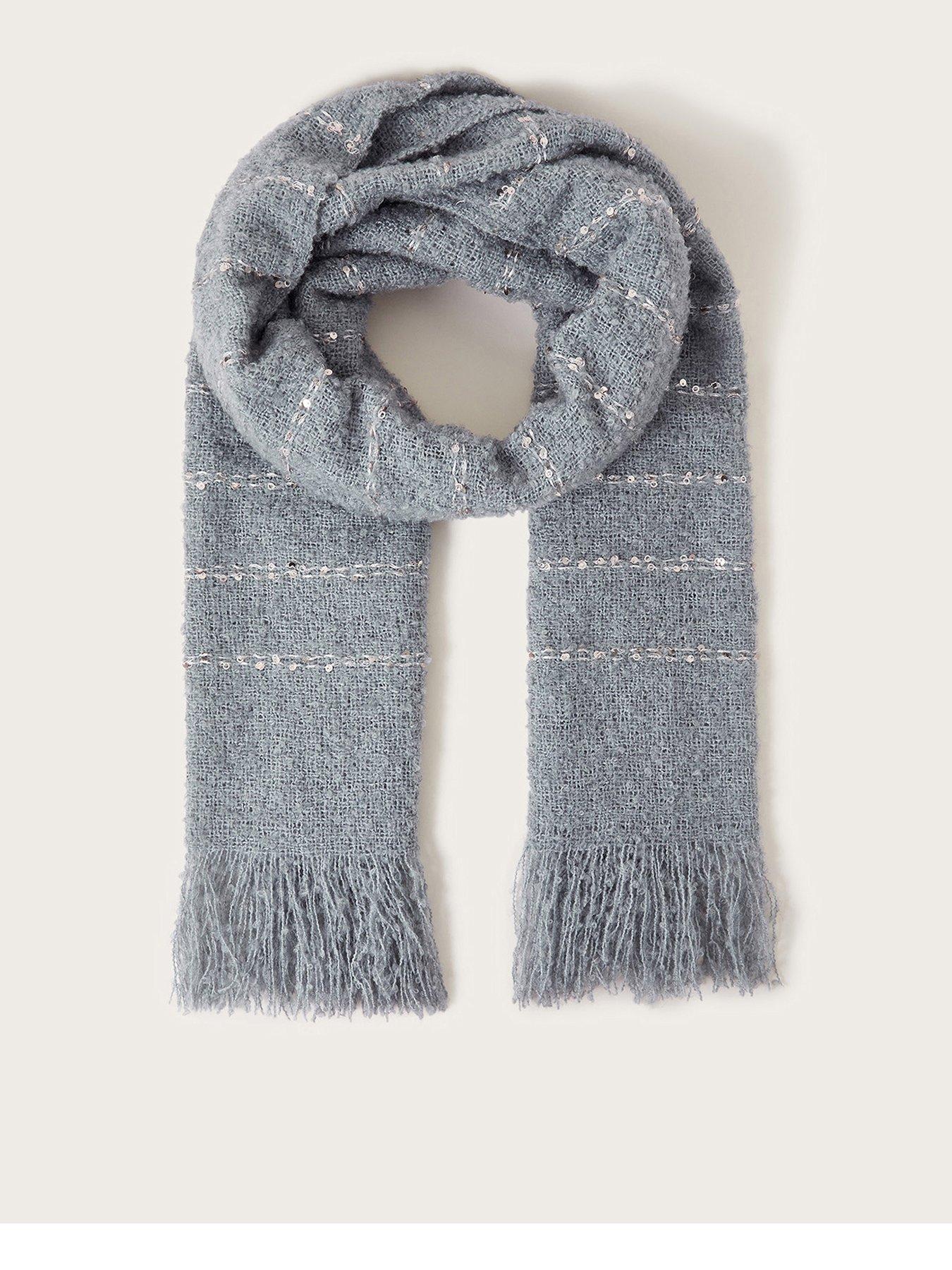 Sequin Stripe Boucle Scarf Blue