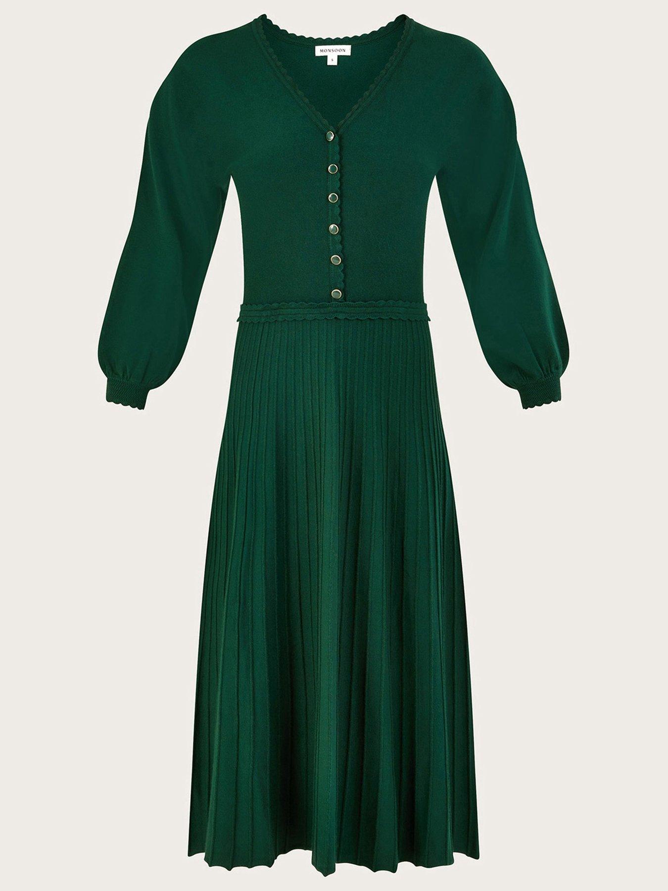 Image 3 of 5 of Monsoon V Neck Midi Dress - Green